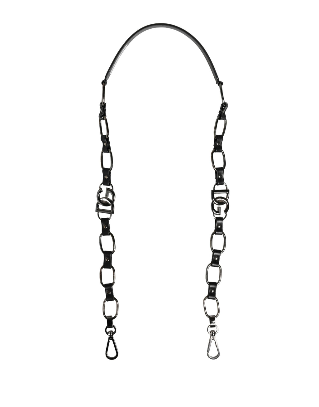 Sangle d'épaule en cuir noir et chaîne argentée pour sac Dolce & Gabbana, accessoire élégant et sophistiqué.