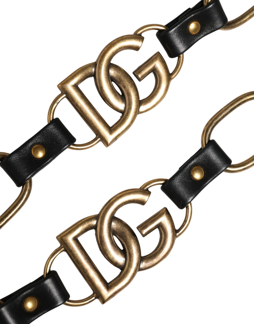 Sangle d'épaule en cuir noir Dolce & Gabbana avec chaîne en or pour sac à main et accessoire de mode.