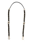 Sangle d'épaule en cuir noir Dolce & Gabbana avec chaîne dorée pour sac à main ou accessoire de mode.
