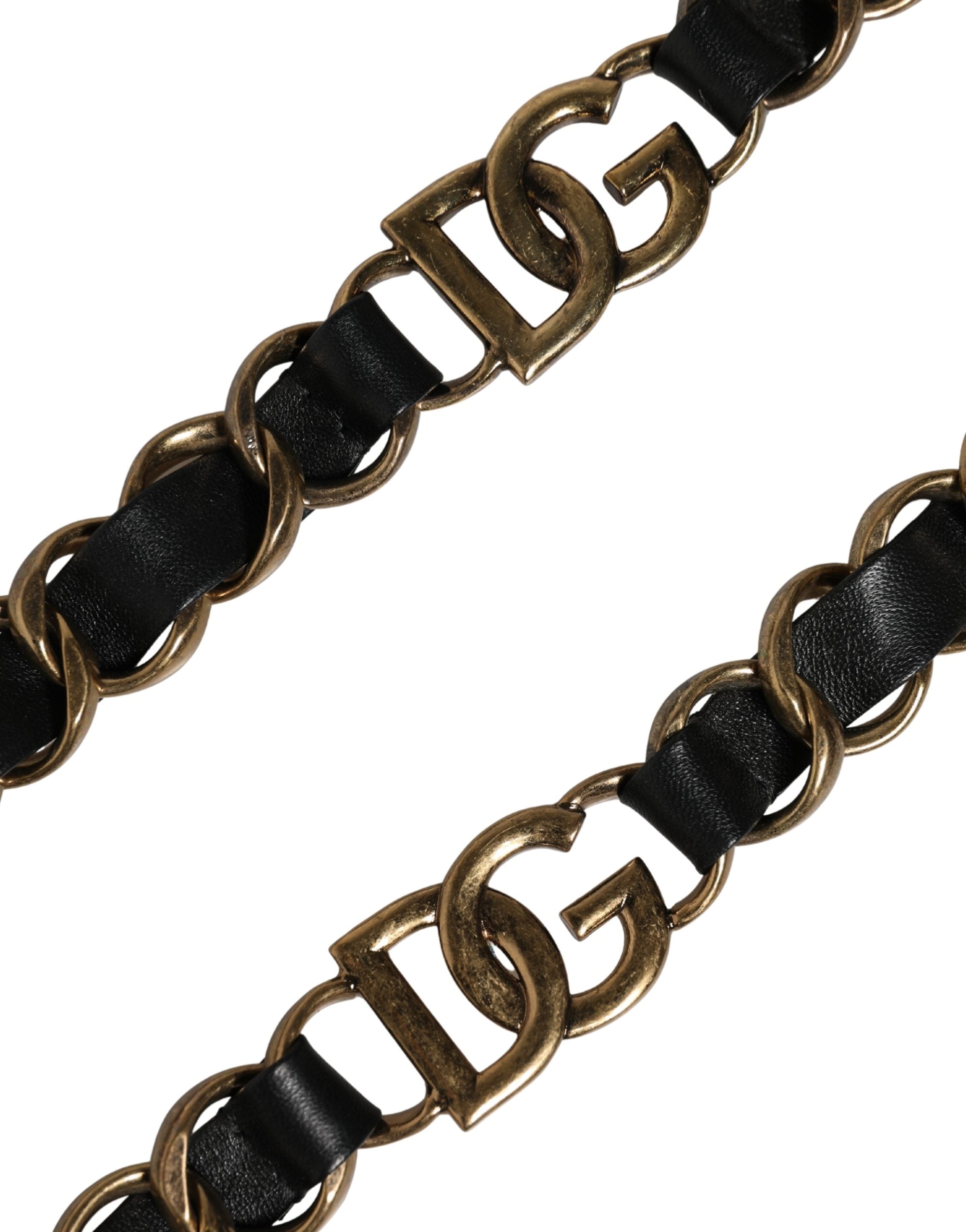 Sangle d'épaule en cuir noir et chaîne dorée pour sac Dolce & Gabbana, accessoire élégant et tendance.