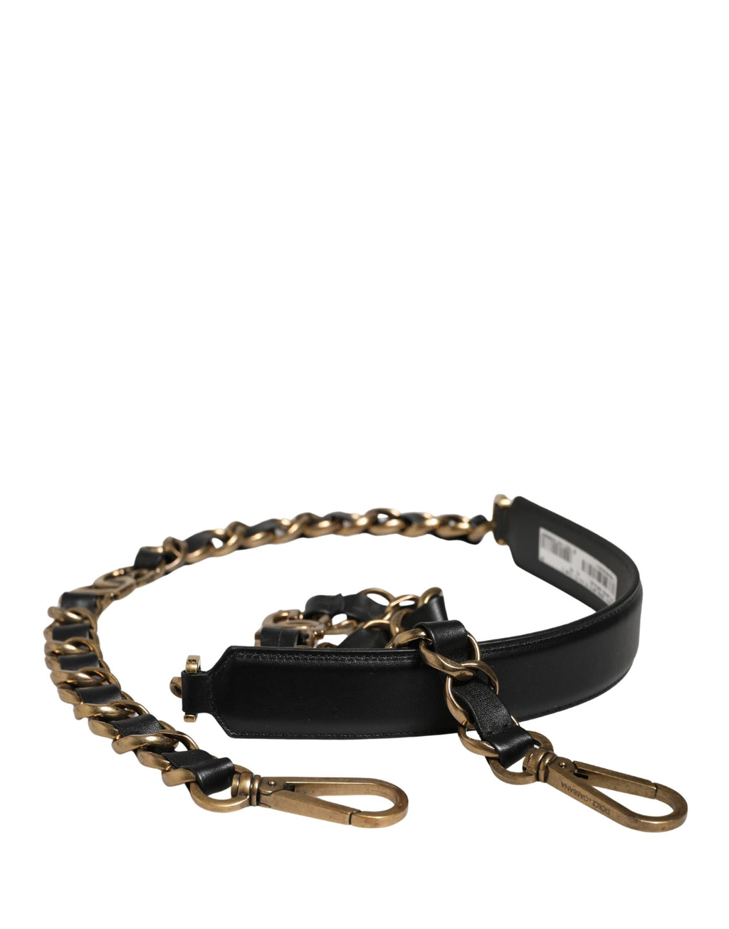 Sangle d'épaule en cuir noir et chaîne dorée pour sac Dolce & Gabbana, accessoire élégant et sophistiqué.
