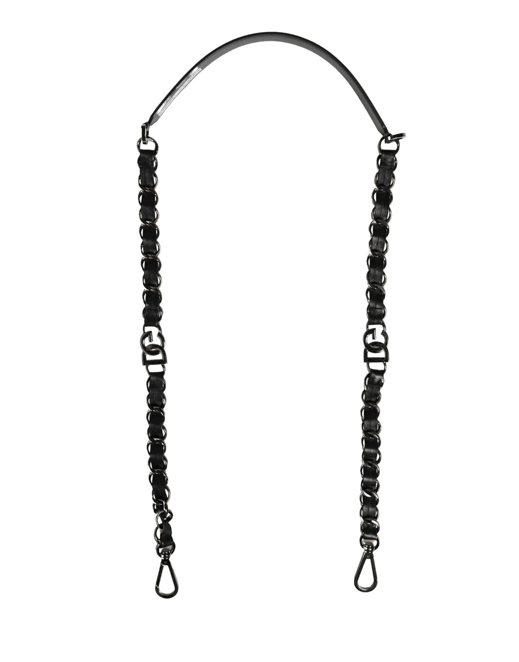 Sangle d’épaule en cuir noir et chaîne argentée pour sac Dolce & Gabbana, accessoire élégant et tendance.