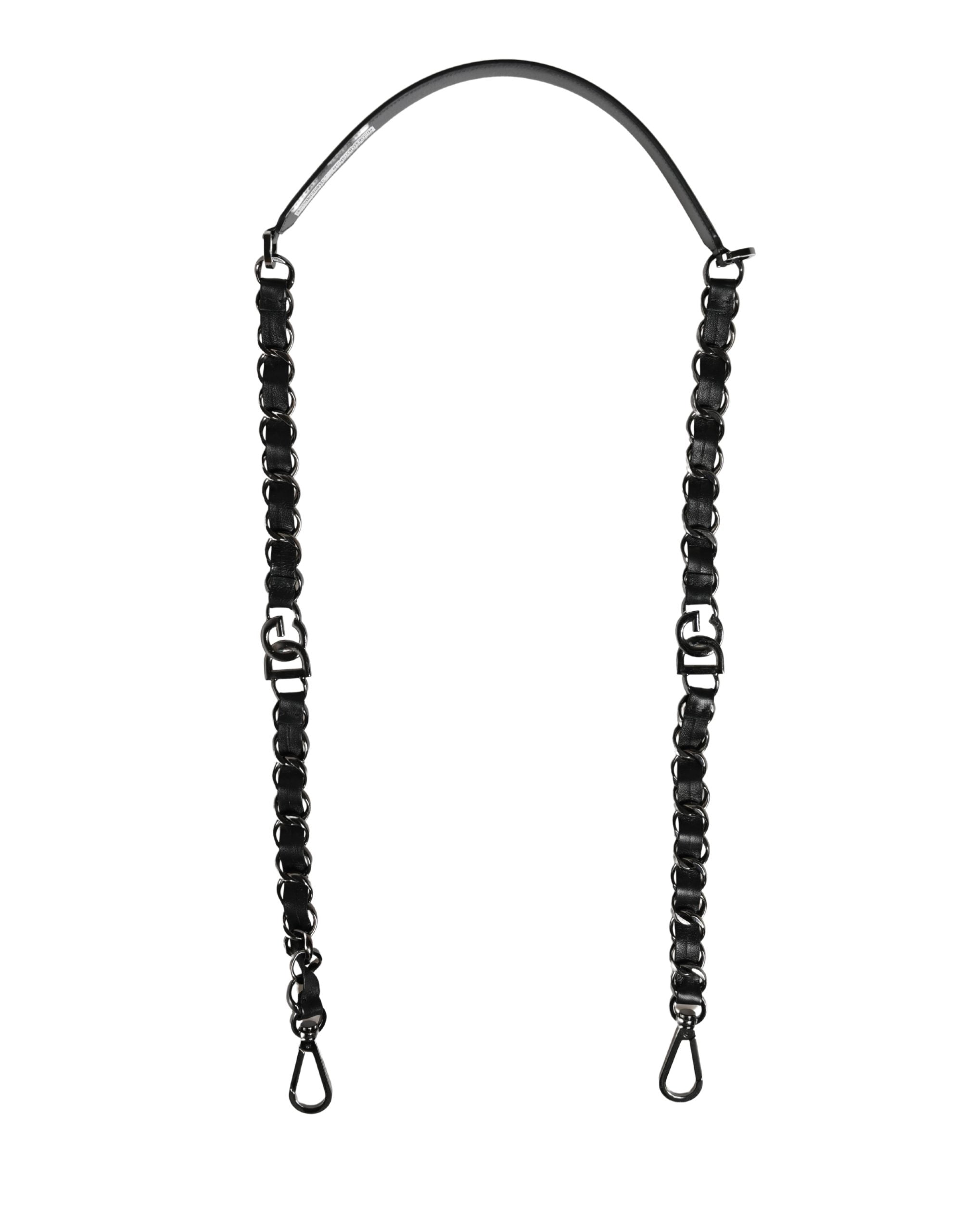 Sangle d’épaule en cuir noir et chaîne argentée pour sac Dolce & Gabbana, accessoire élégant et tendance.