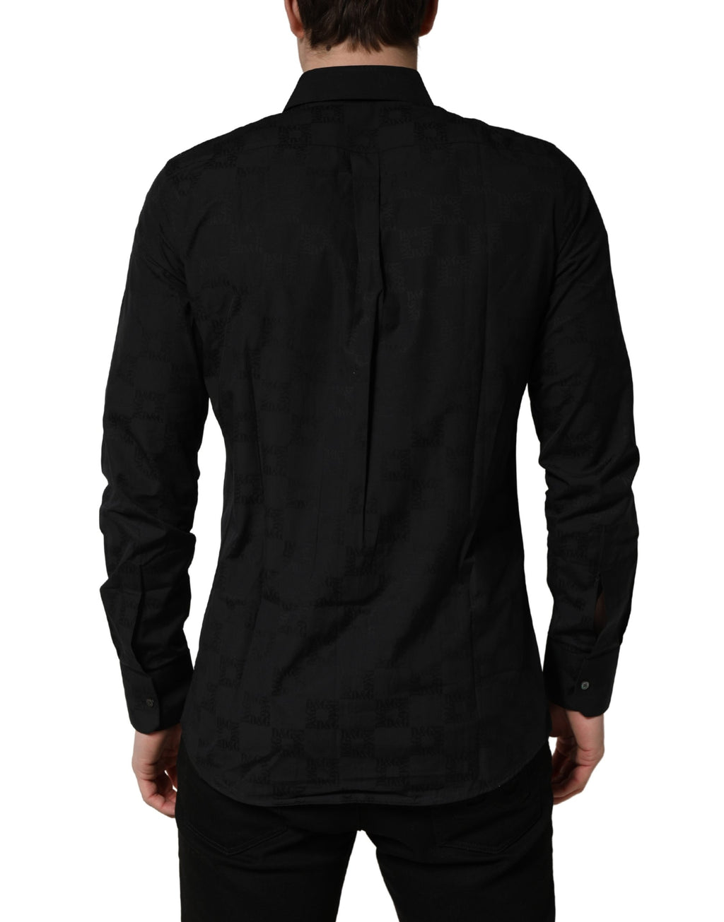 Chemise formelle noire Dolce & Gabbana MARTINI en coton slim, élégante avec col classique et manches longues, vue de face.