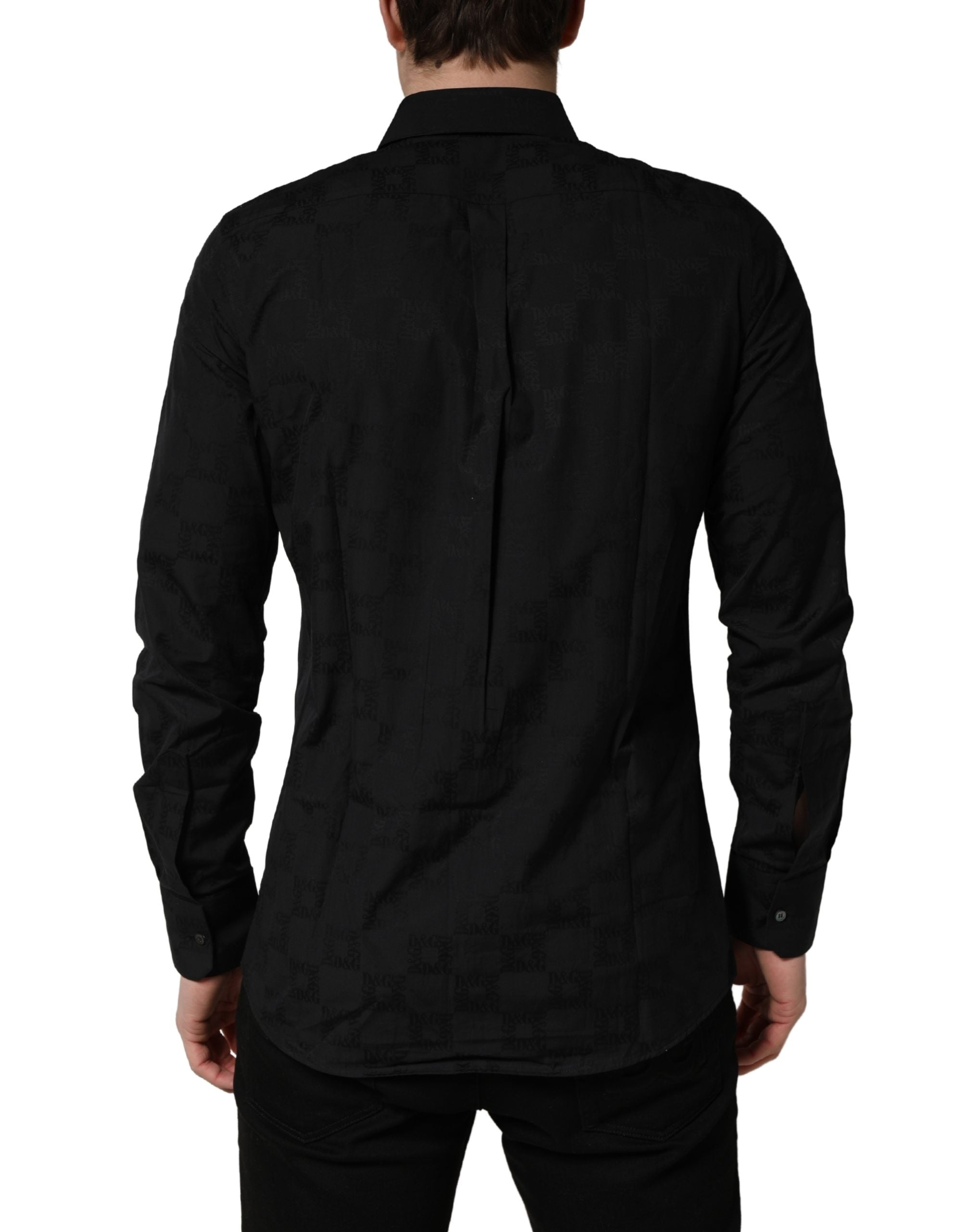 Chemise formelle noire Dolce & Gabbana MARTINI en coton slim, élégante avec col classique et manches longues, vue de face.