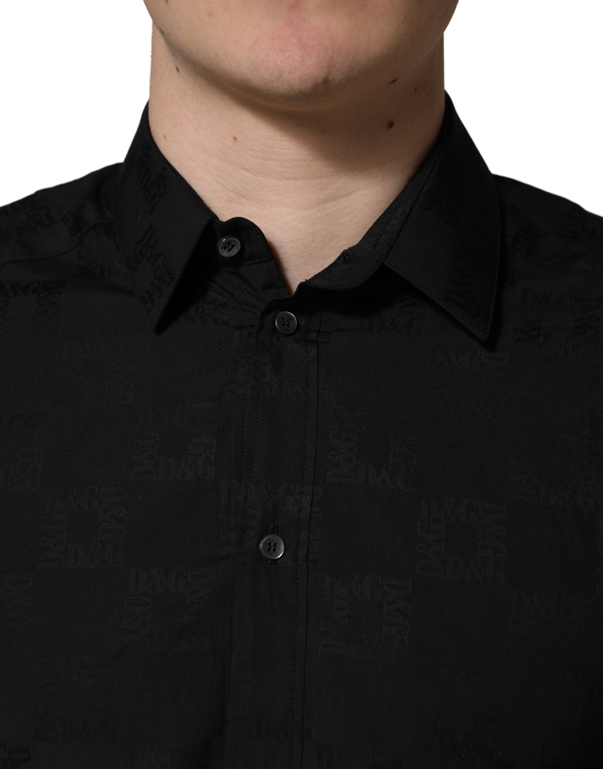 Chemise formelle noire Dolce & Gabbana MARTINI en coton, coupe slim, élégante et sophistiquée pour occasions spéciales.