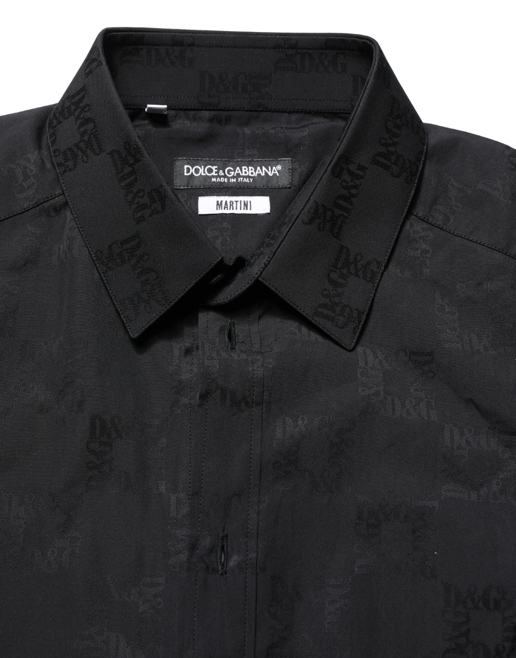 Chemise formelle noire Dolce & Gabbana MARTINI en coton, coupe slim, vue de face, détails élégants.