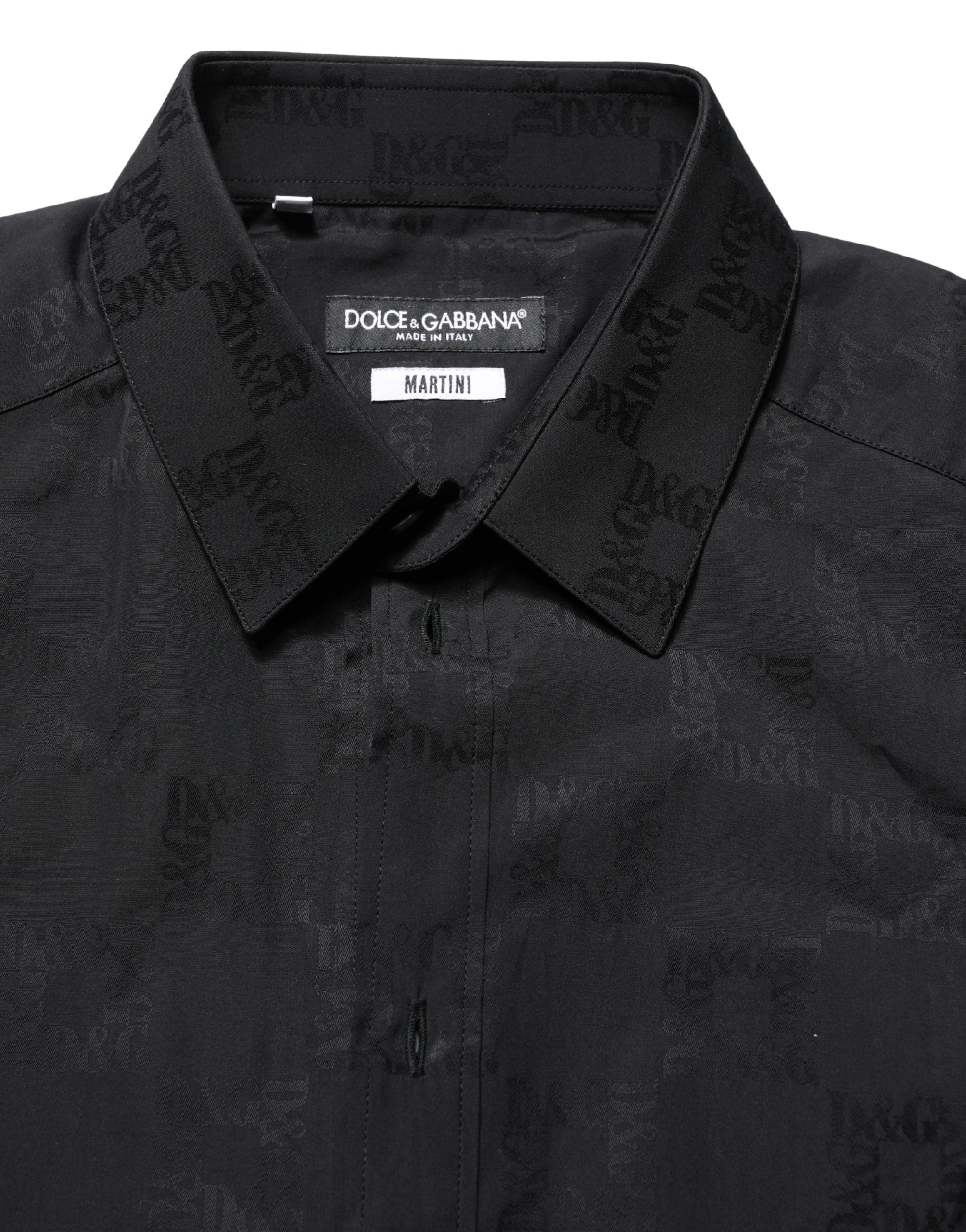 Chemise formelle noire Dolce & Gabbana MARTINI en coton, coupe slim, vue de face, détails élégants.