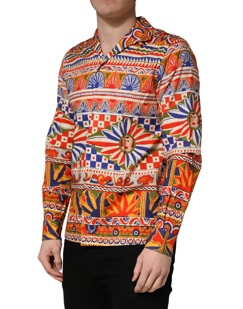 Chemise pour homme Dolce & Gabbana en coton à motif sicilien multicolore, style Carretto en twill.