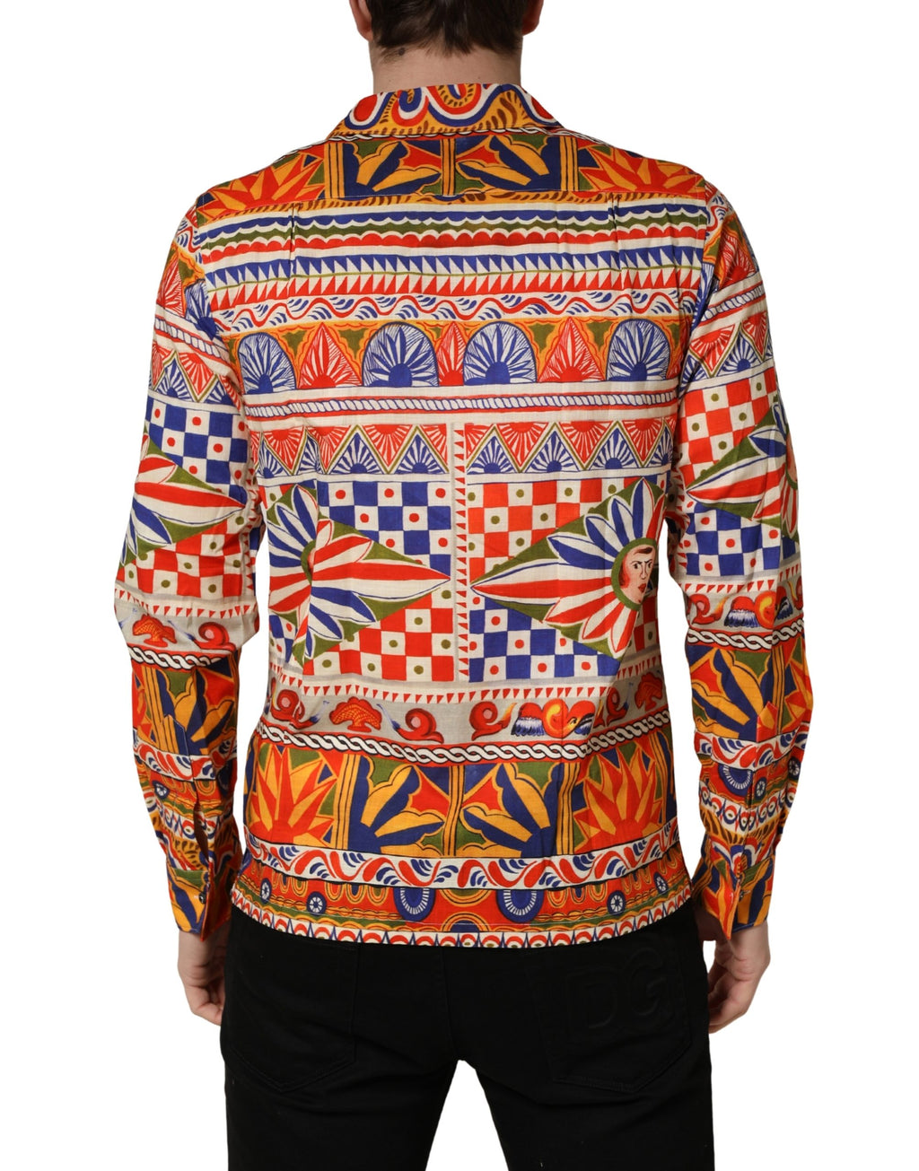 Chemise pour homme Dolce & Gabbana en coton à carreaux siciliens multicolores, motif Carretto en twill.