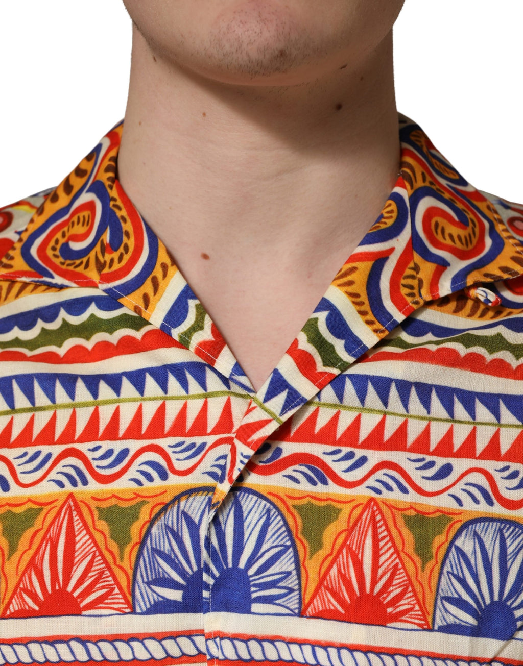 Chemise pour homme Dolce & Gabbana en coton à carreaux siciliens multicolores, motif Carretto Siciliano.