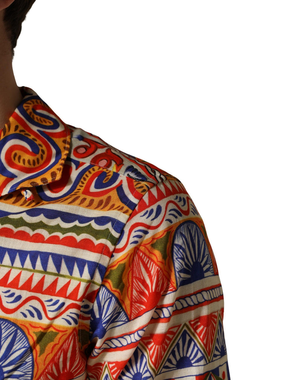 Chemise homme Dolce & Gabbana en coton à carreaux siciliens multicolores et motif Carretto, tissu en twill.