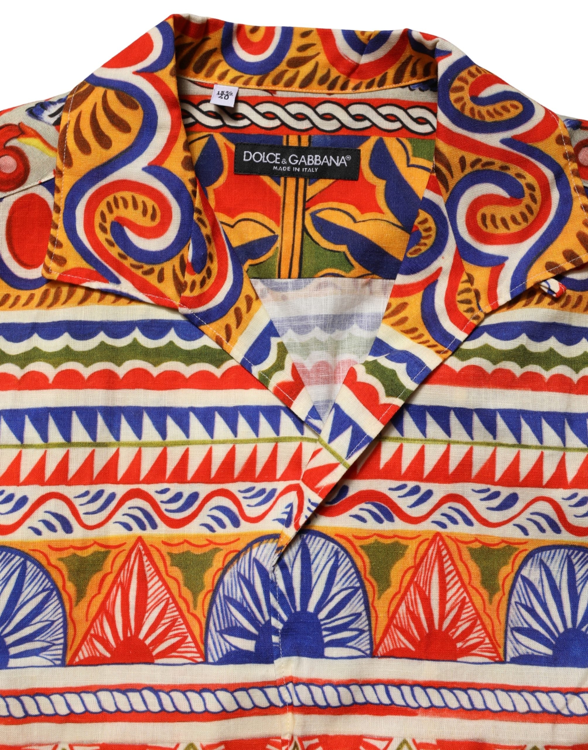 Chemise homme Dolce & Gabbana en coton à carreaux siciliens multicolores, motif Carretto en twill.