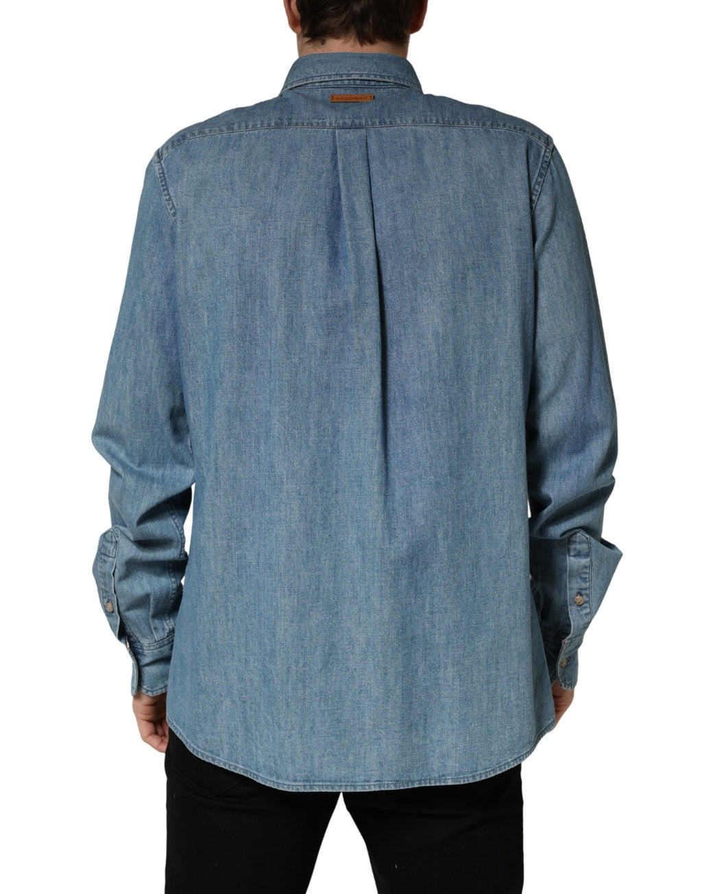 Chemise slim en denim bleu en coton stretch de Dolce & Gabbana, style décontracté et ajusté pour homme.