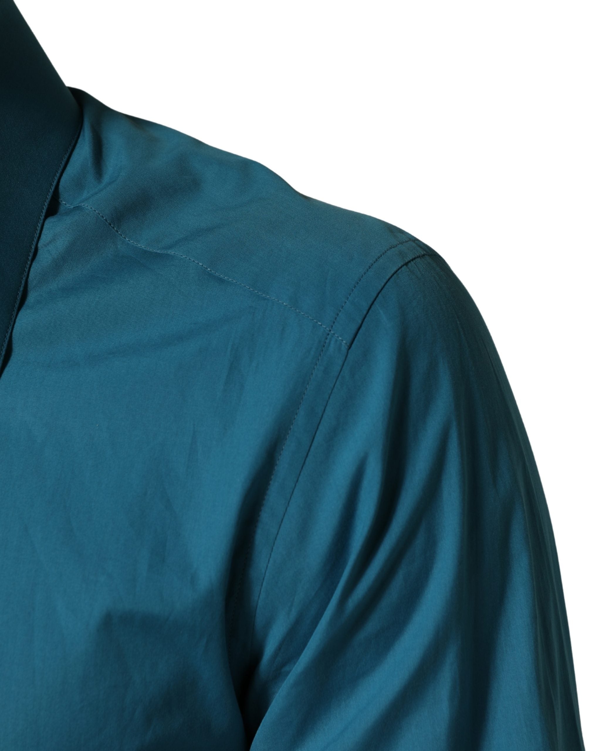Chemise longue en coton bleu Dolce & Gabbana SARTORIA avec manches longues, élégante et sophistiquée.