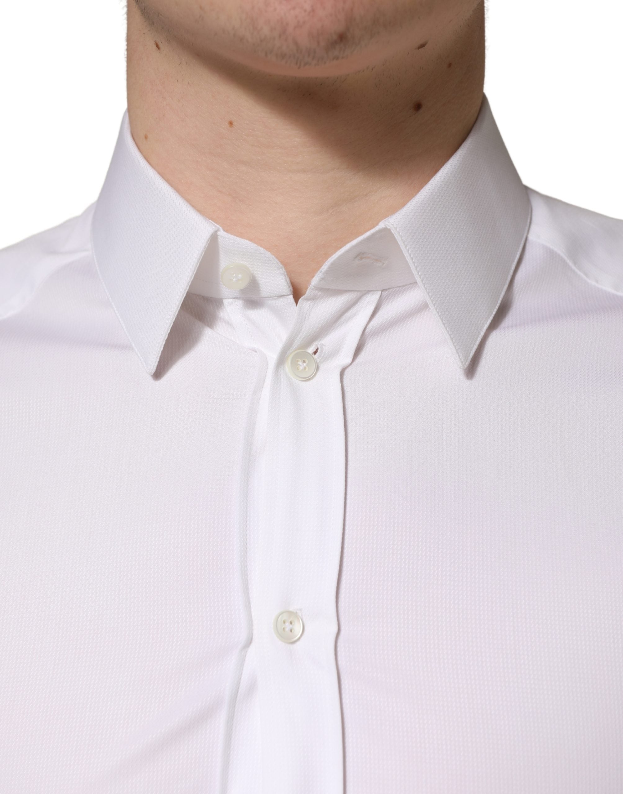 Chemise blanche en coton à manches courtes Dolce & Gabbana, avec boutons et col classique, vue frontale.