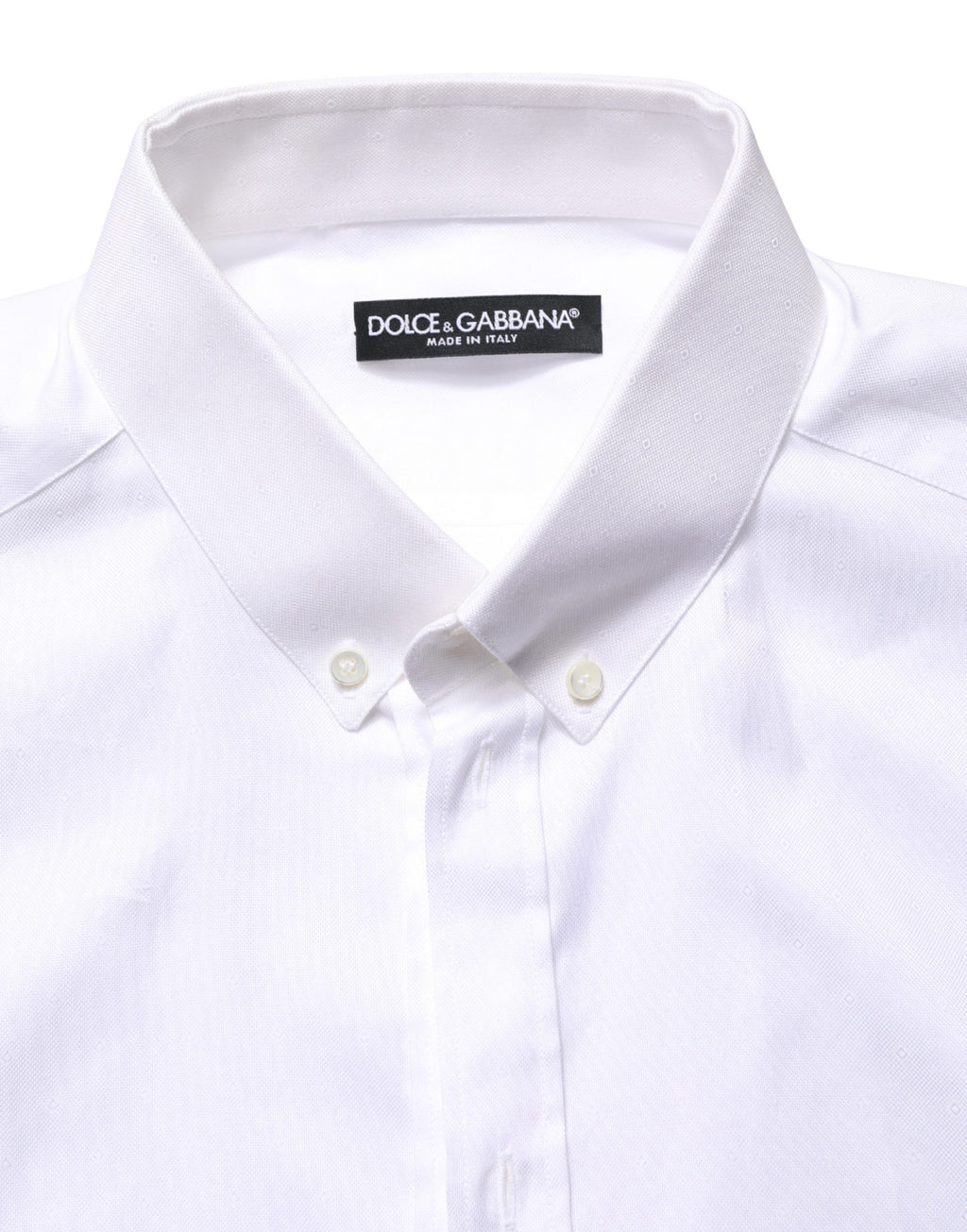Chemise blanche à manches courtes en coton Dolce & Gabbana avec boutons, vue de face sur fond blanc.