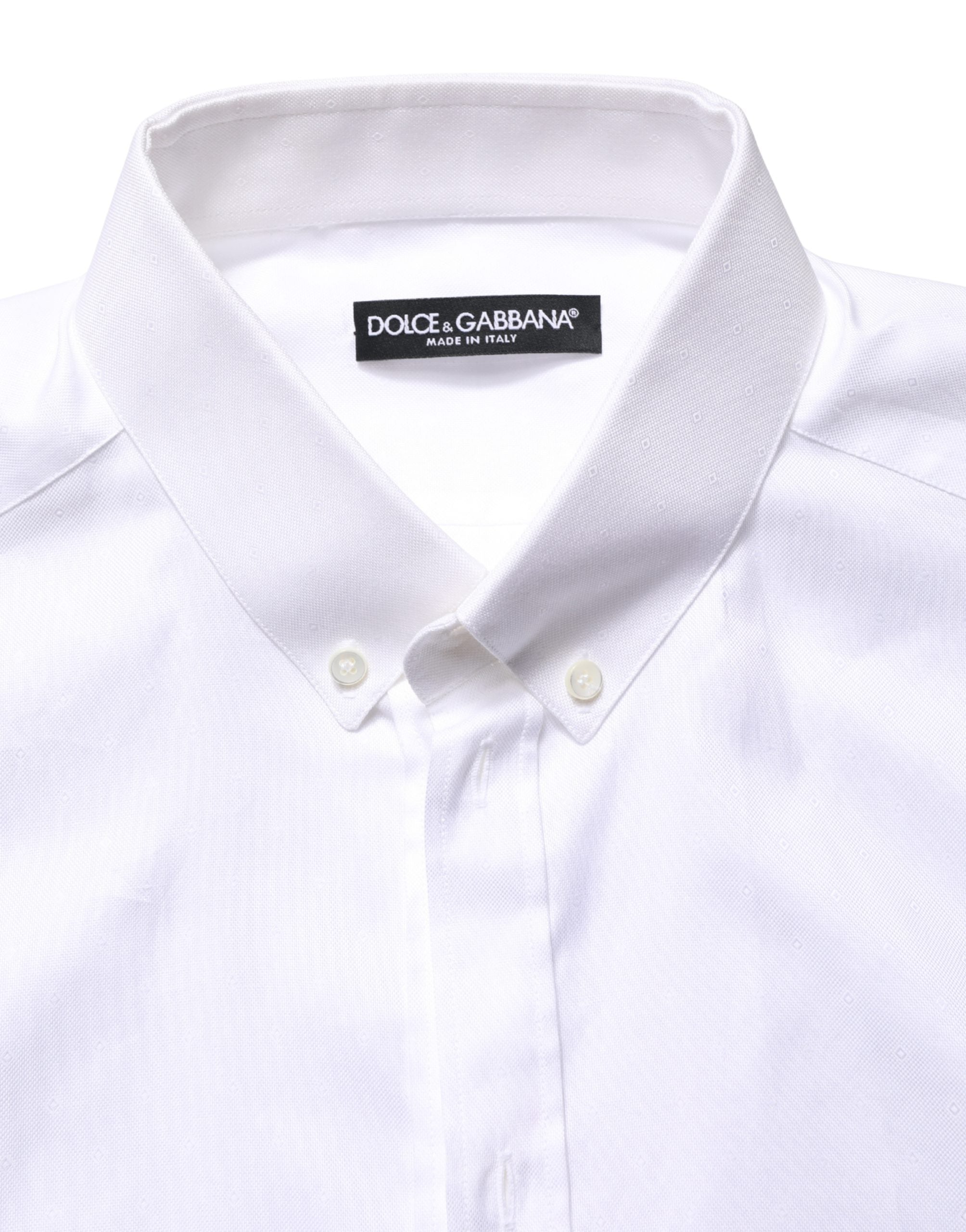 Chemise blanche à manches courtes en coton Dolce & Gabbana avec boutons, vue de face sur fond blanc.