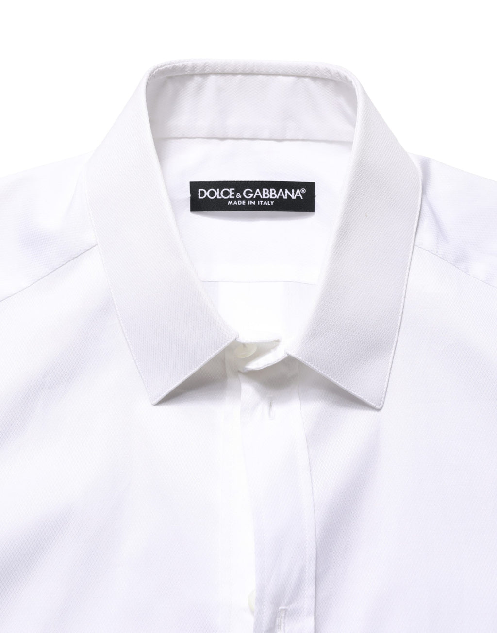 Chemise blanche à manches courtes Dolce & Gabbana en coton avec boutons, vue de face.