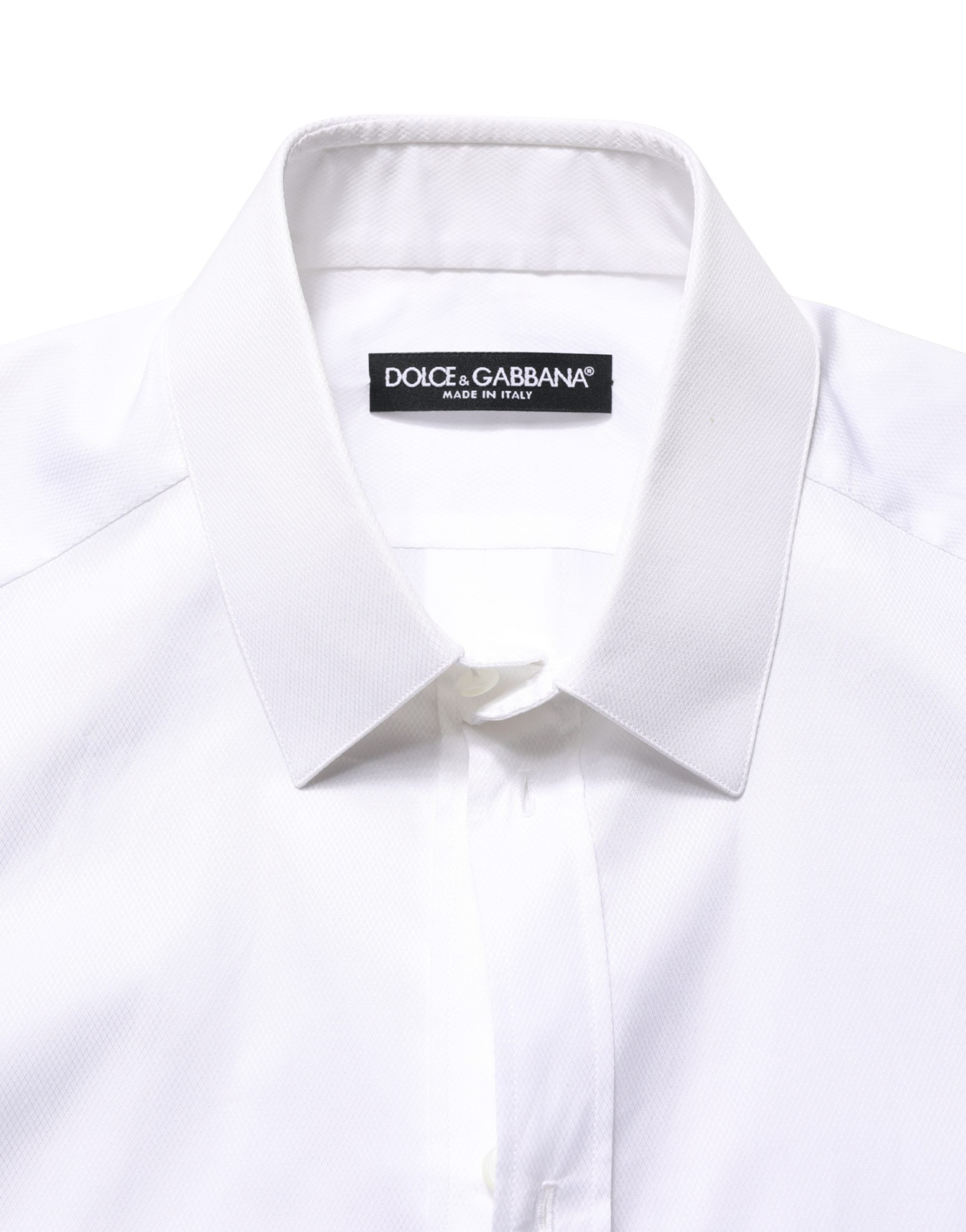 Chemise blanche à manches courtes Dolce & Gabbana en coton avec boutons, vue de face.