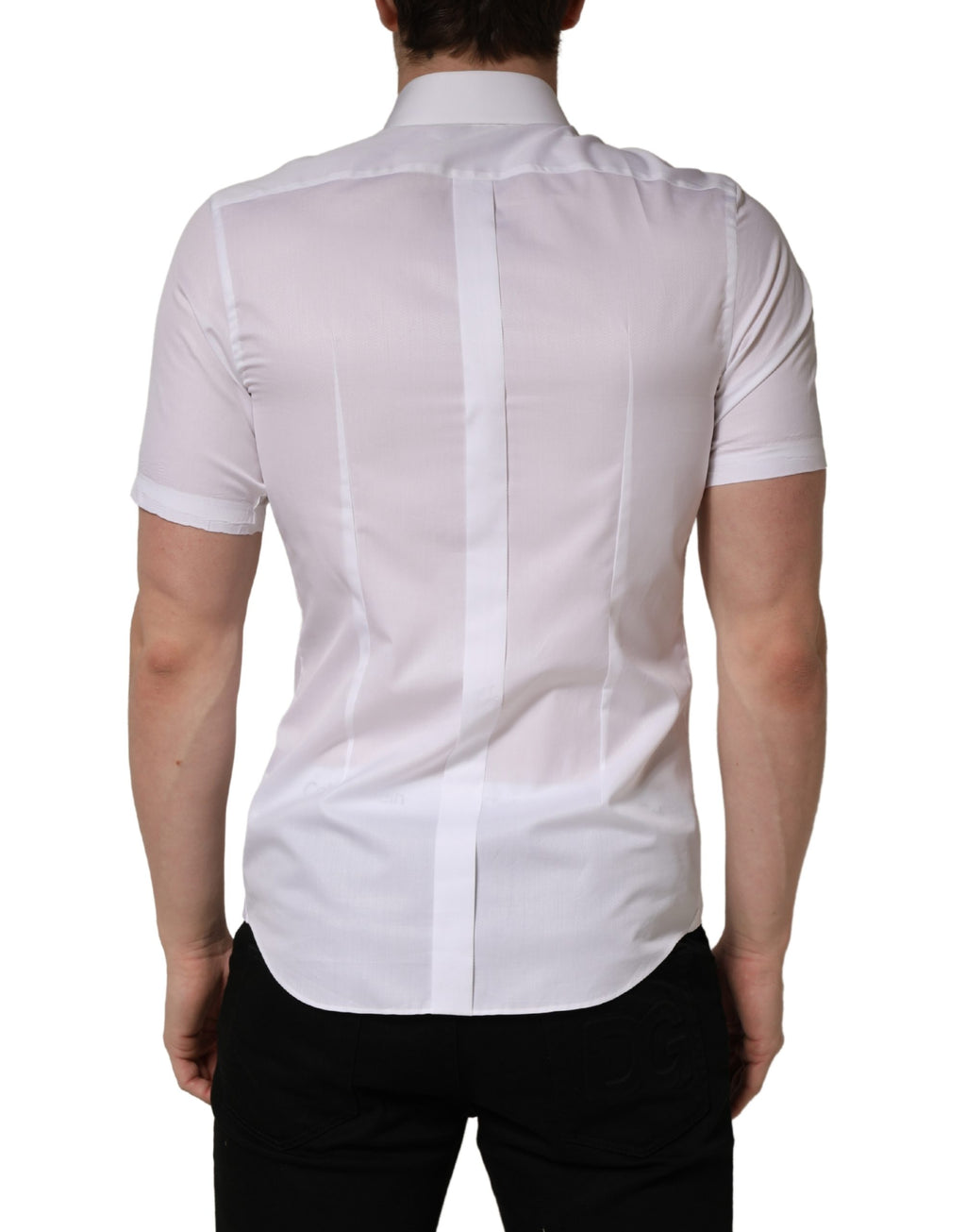 Chemise blanche à manches courtes en coton de Dolce & Gabbana, boutonnière élégante et design sophistiqué.