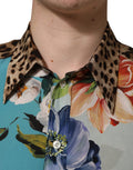 Chemise à col Dolce & Gabbana à imprimé floral multicolore et motif animal, tissu léger et élégant.
