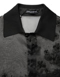 Chemise courte en dentelle noire Dolce & Gabbana avec appliqué floral transparent à manches courtes.