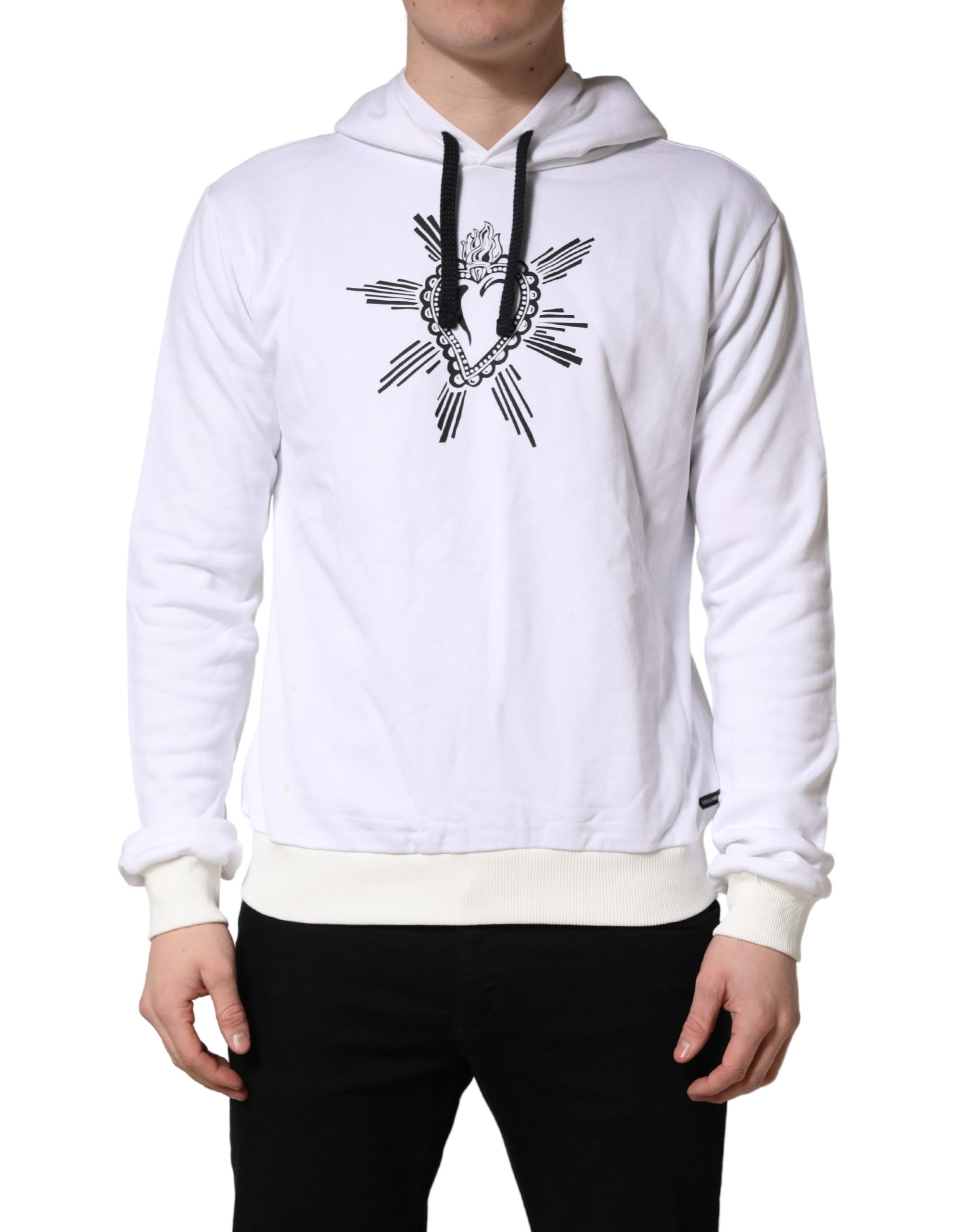 Sweat-shirt à capuche blanc Dolce & Gabbana avec motif Coeur Sacré, style décontracté, en coton doux.