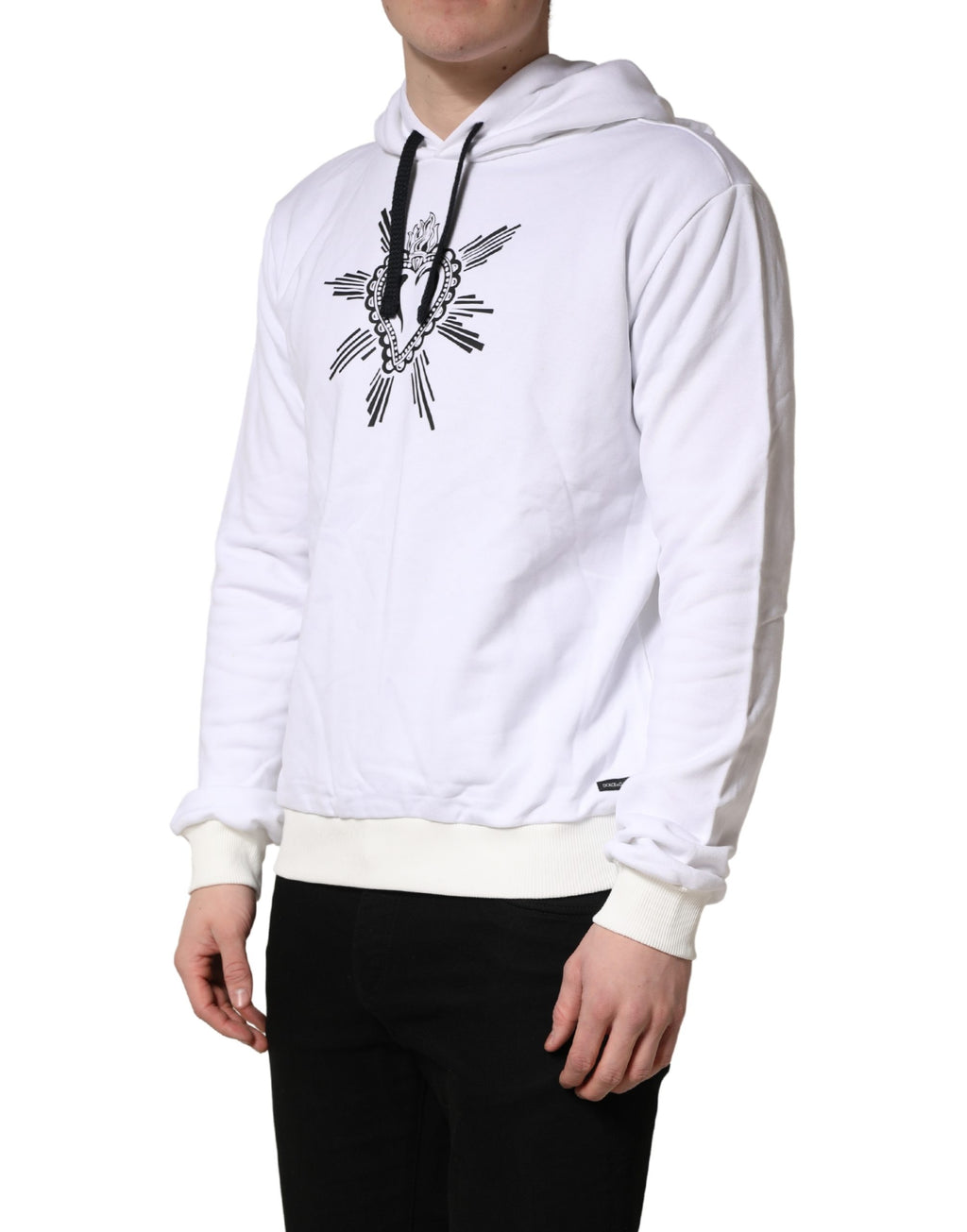 Sweat à capuche blanc Dolce & Gabbana Sacred Heart, pull-over en coton avec logo et motif cœur sacré visible sur le devant.