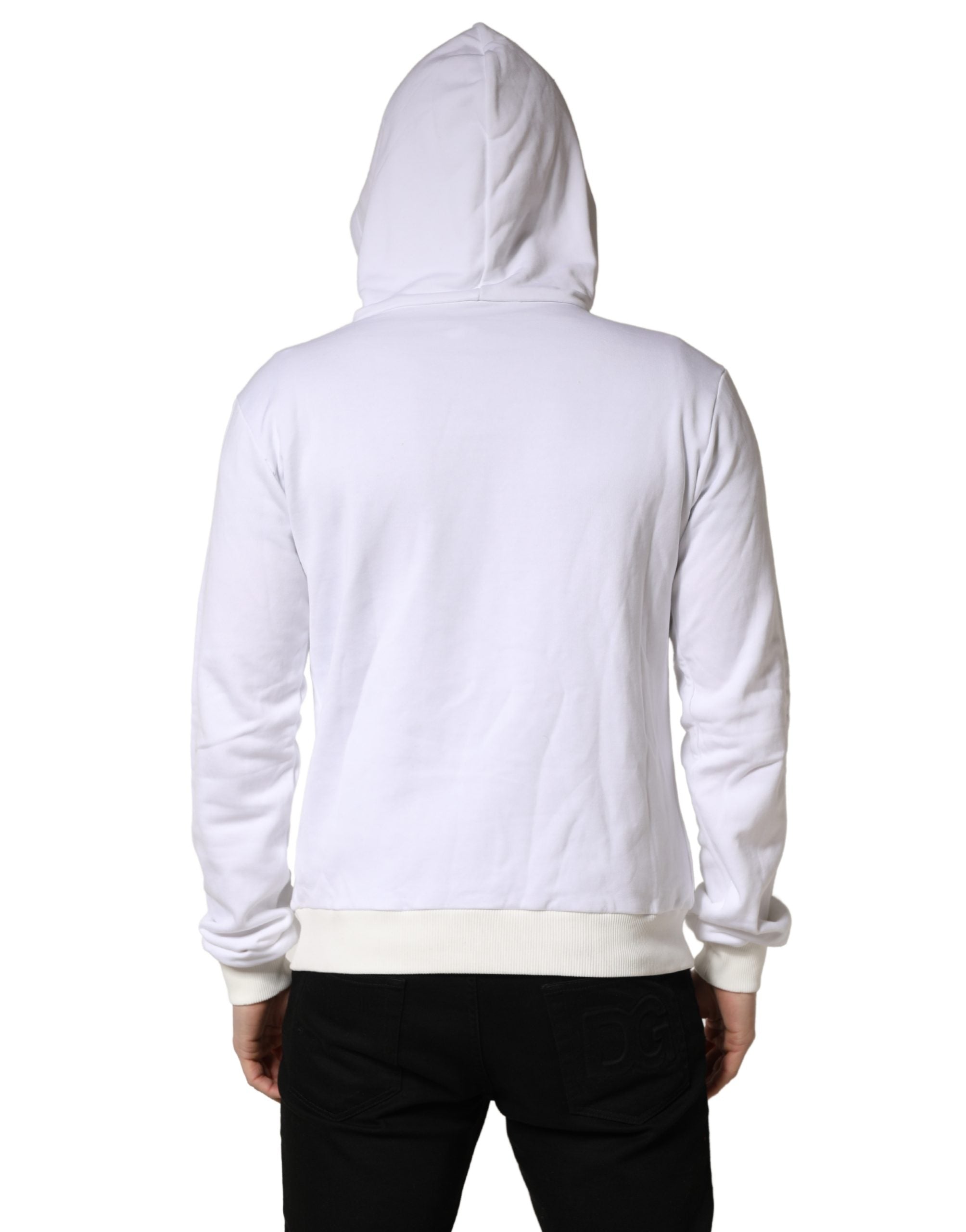 Sweat à capuche blanc Dolce & Gabbana Sacred Heart, pull en coton avec motif cœur sacré, détail mode élégant.
