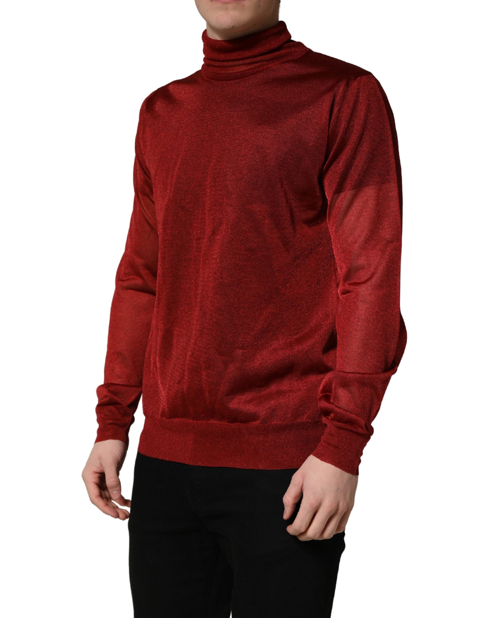 Pull à col roulé rouge Dolce & Gabbana à manches longues, doux et élégant, parfait pour un style chic et confortable.
