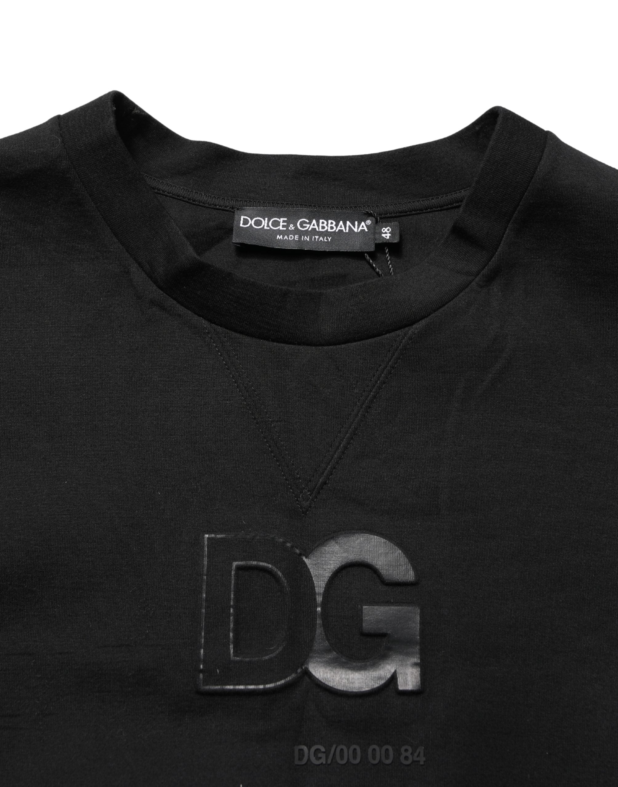 Pull à manches longues noir en coton Dolce & Gabbana pour homme, col rond, style décontracté et élégant.