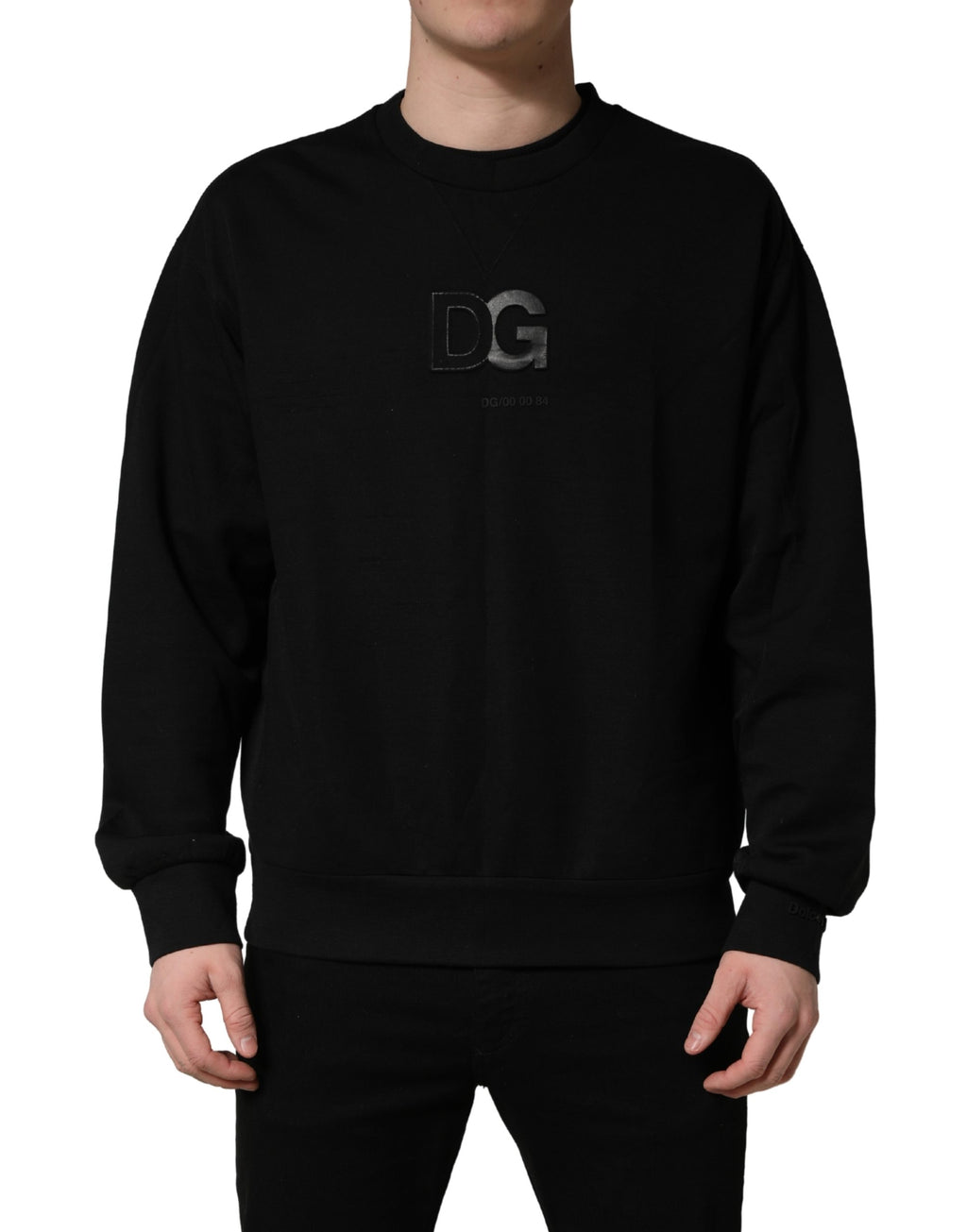 Pull noir en coton Dolce & Gabbana pour homme, col rond, pull à manches longues, style élégant et confortable.