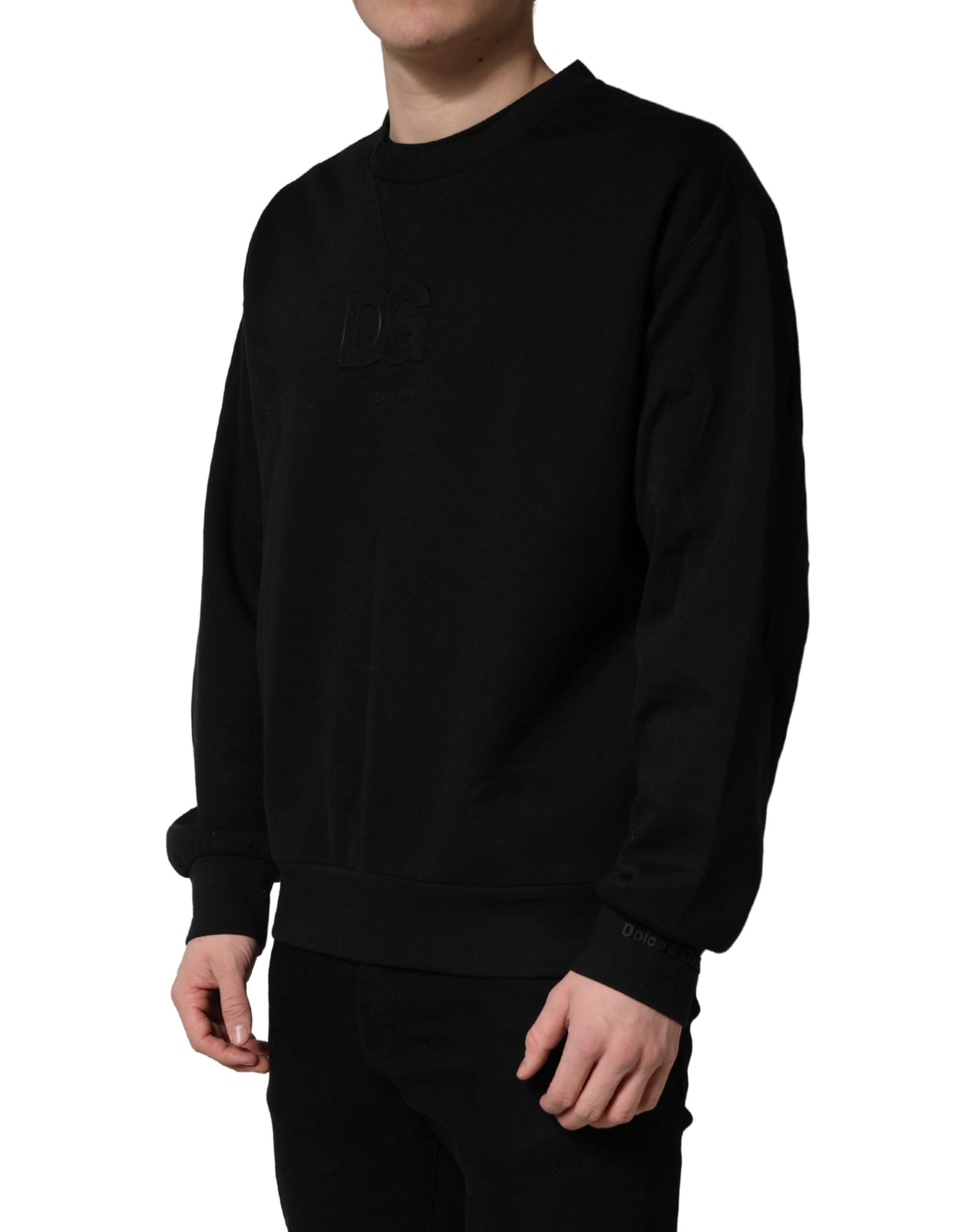 Pull à col rond en coton noir Dolce & Gabbana pour homme, pull-over élégant et décontracté.