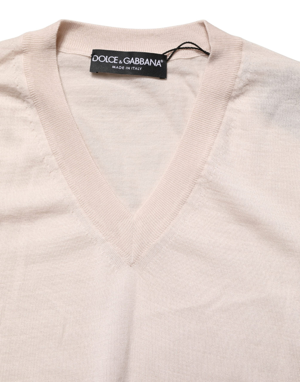 Pull homme Dolce & Gabbana en cachemire beige à col en V, pullover élégant et confortable, vue de l'avant.