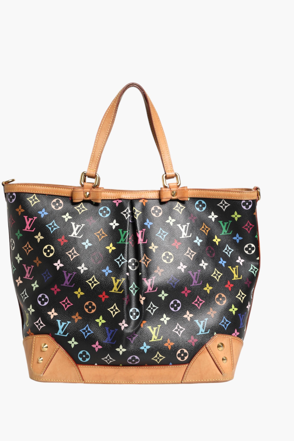 Sac Louis Vuitton Monogram Multicolor Sharleen GM avec logo coloré et bandoulière en cuir, vue de face.