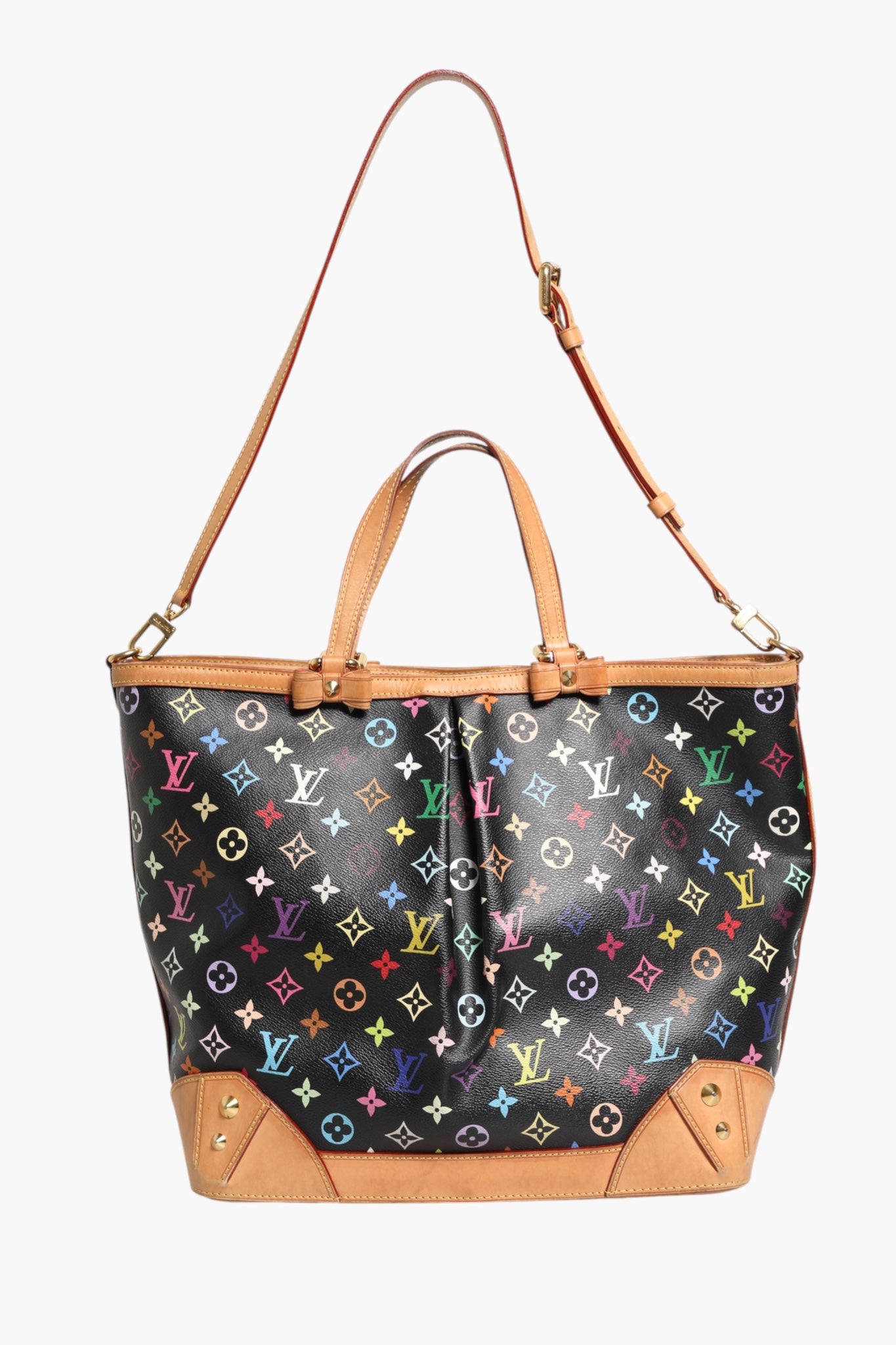 Sac Louis Vuitton Monogram Multicolore Sharleen GM avec logo LV et motifs colorés, grand modèle en cuir tressé.