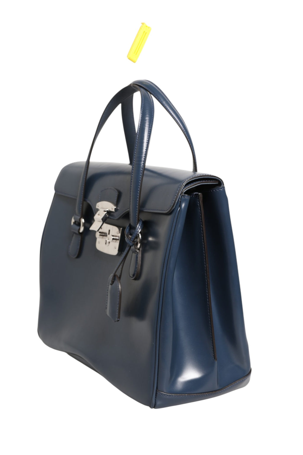 Sac à main Gucci Lady Lock en cuir bleu lisse, sac à épaule élégant avec fermeture métallique, pour femmes.