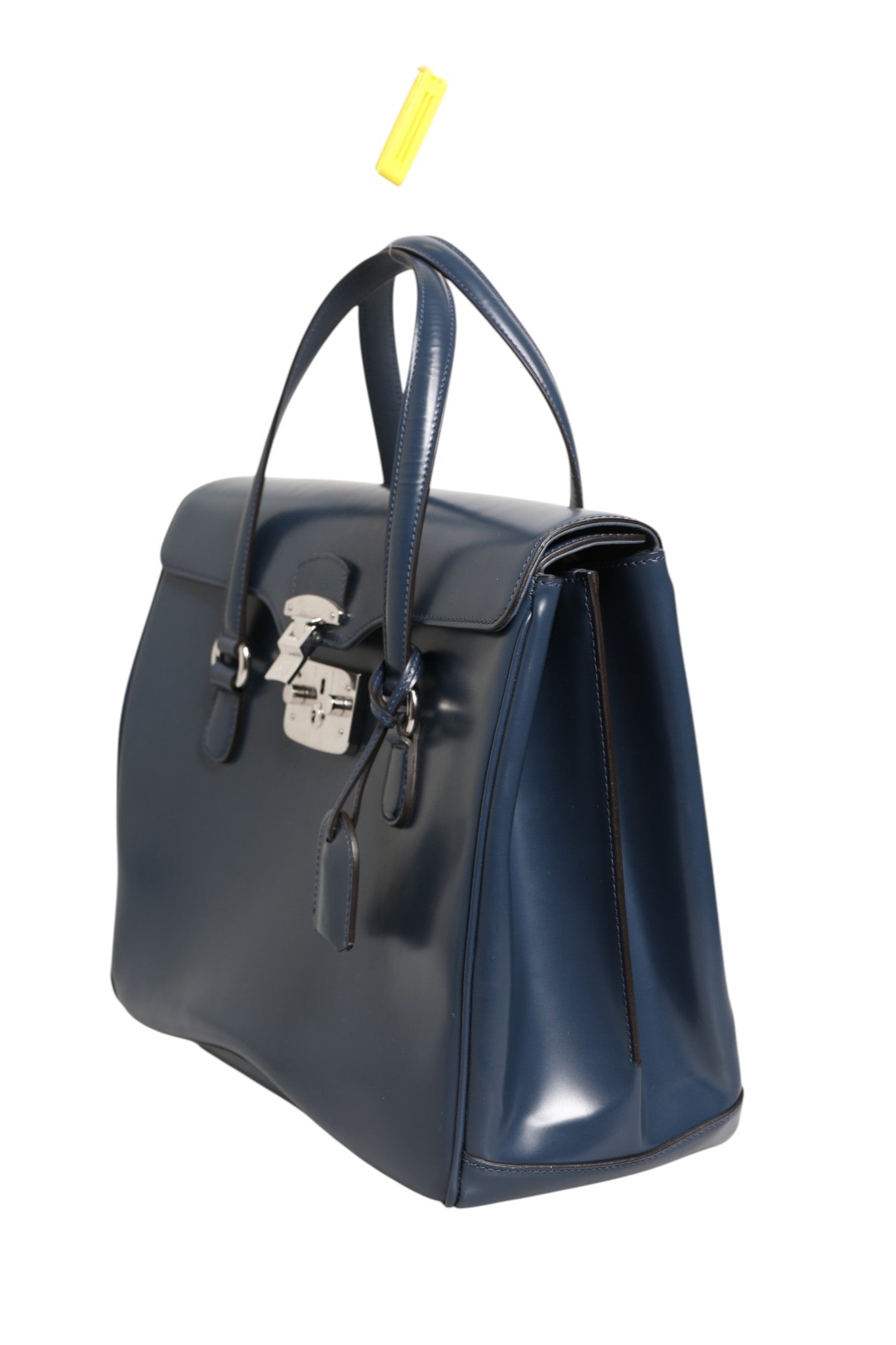 Sac à main Gucci Lady Lock en cuir bleu lisse, sac à épaule élégant avec fermeture métallique, pour femmes.