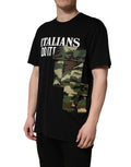 T-shirt noir camouflage Dolce & Gabbana en coton à col rond avec graphique audacieux, mode urbaine élégante.