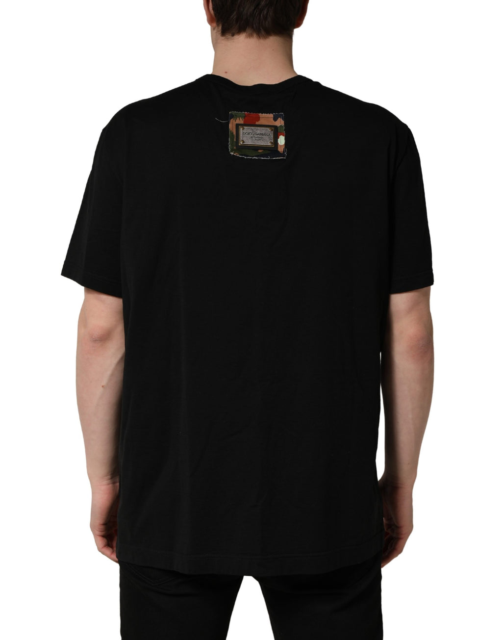 T-shirt homme Dolce & Gabbana en coton noir avec motif camouflage graphique et col ras du cou.