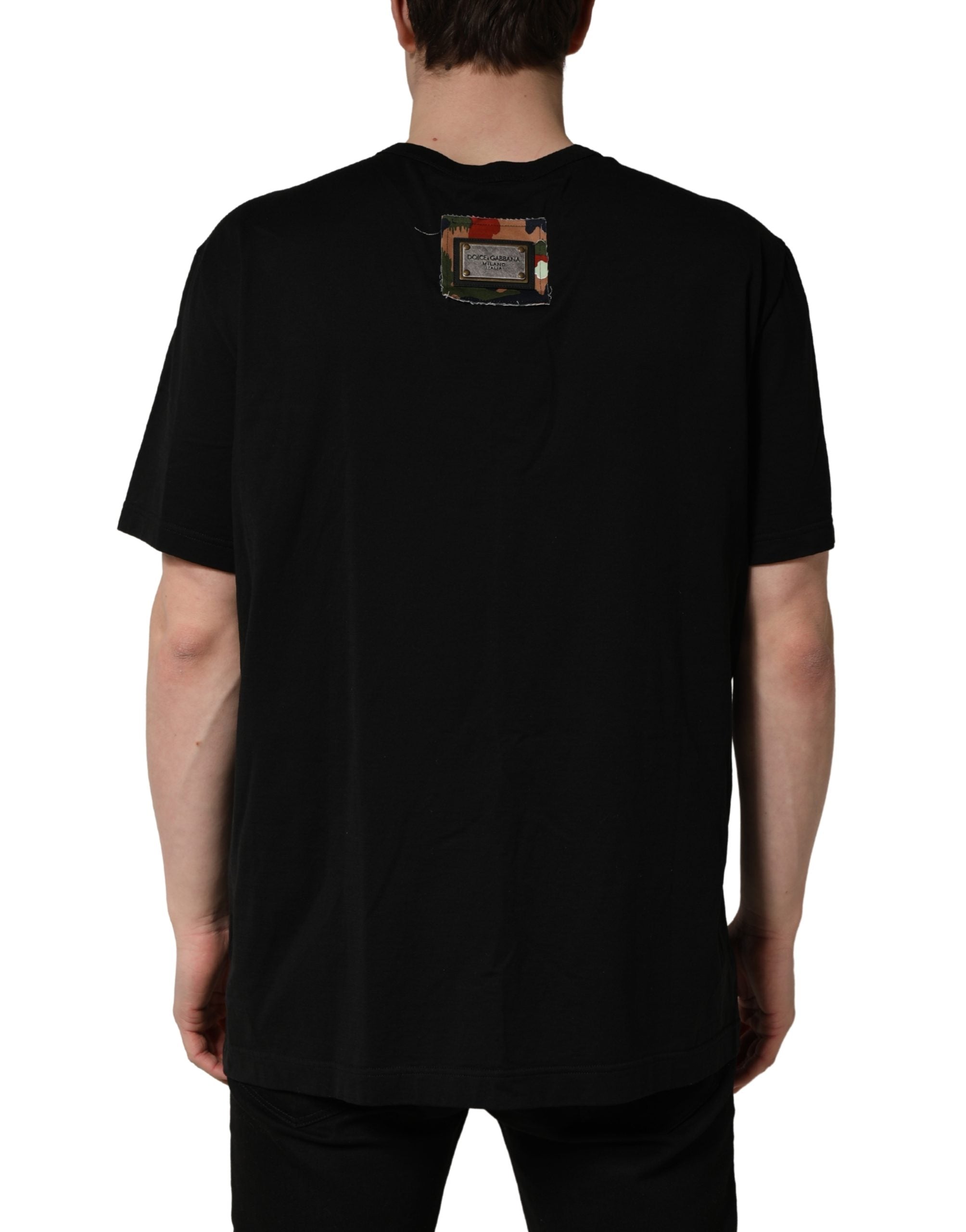 T-shirt homme Dolce & Gabbana en coton noir avec motif camouflage graphique et col ras du cou.