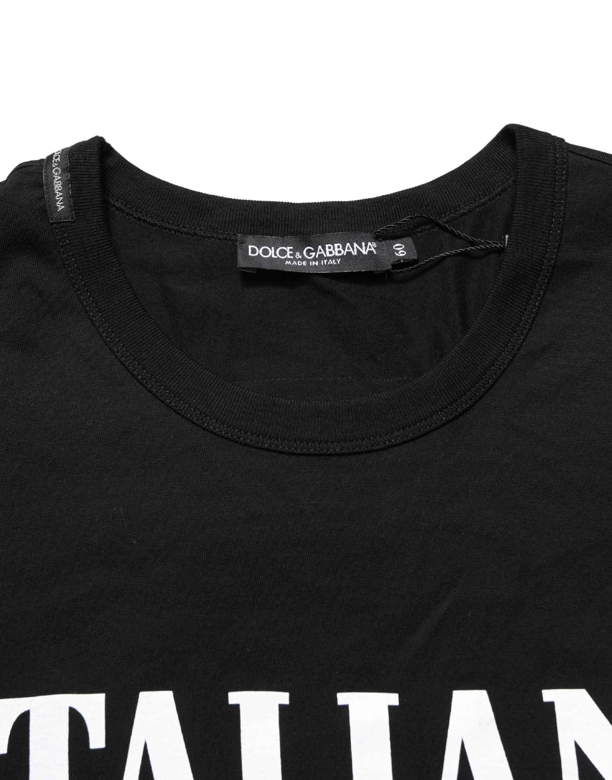 T-shirt à col rond Dolce & Gabbana noir avec motif camouflage graphique en coton, style décontracté.