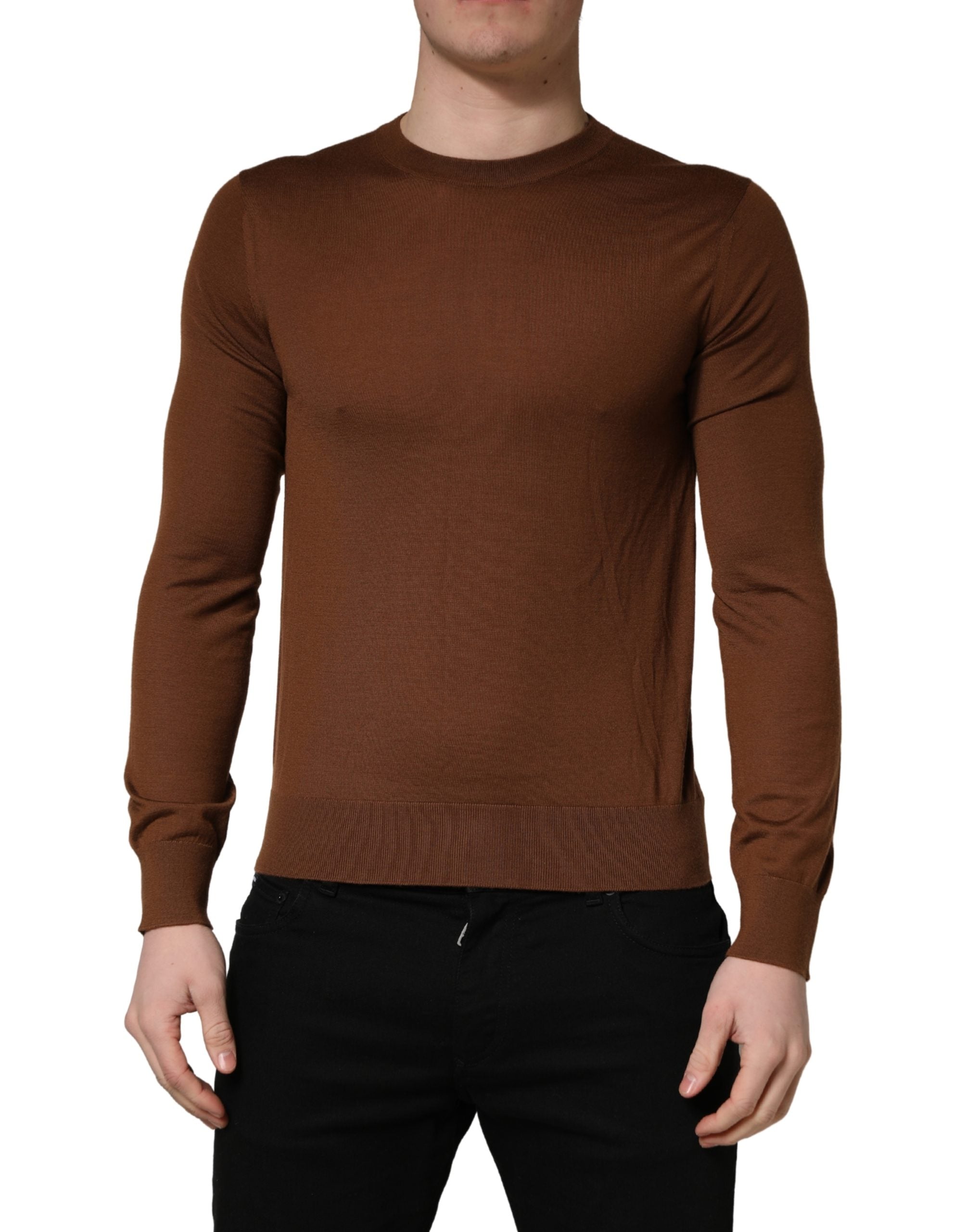 Pull homme en cachemire marron Dolce & Gabbana, col rond, pull-over élégant et chaud pour homme.