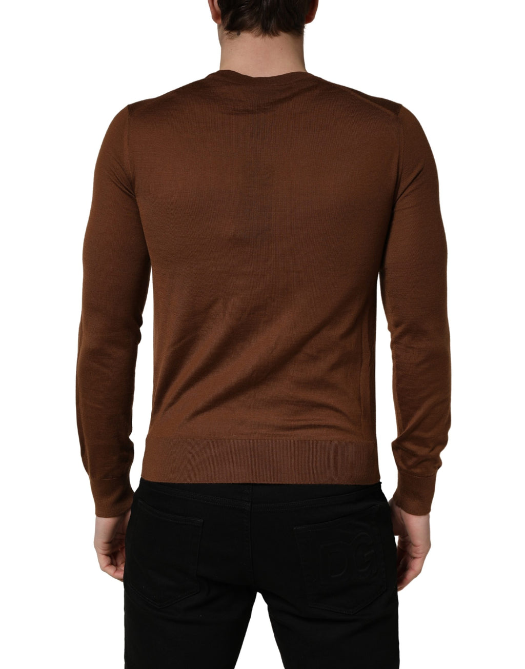 Pull pour homme Dolce & Gabbana en cachemire marron, col rond, pull élégant en laine douce.
