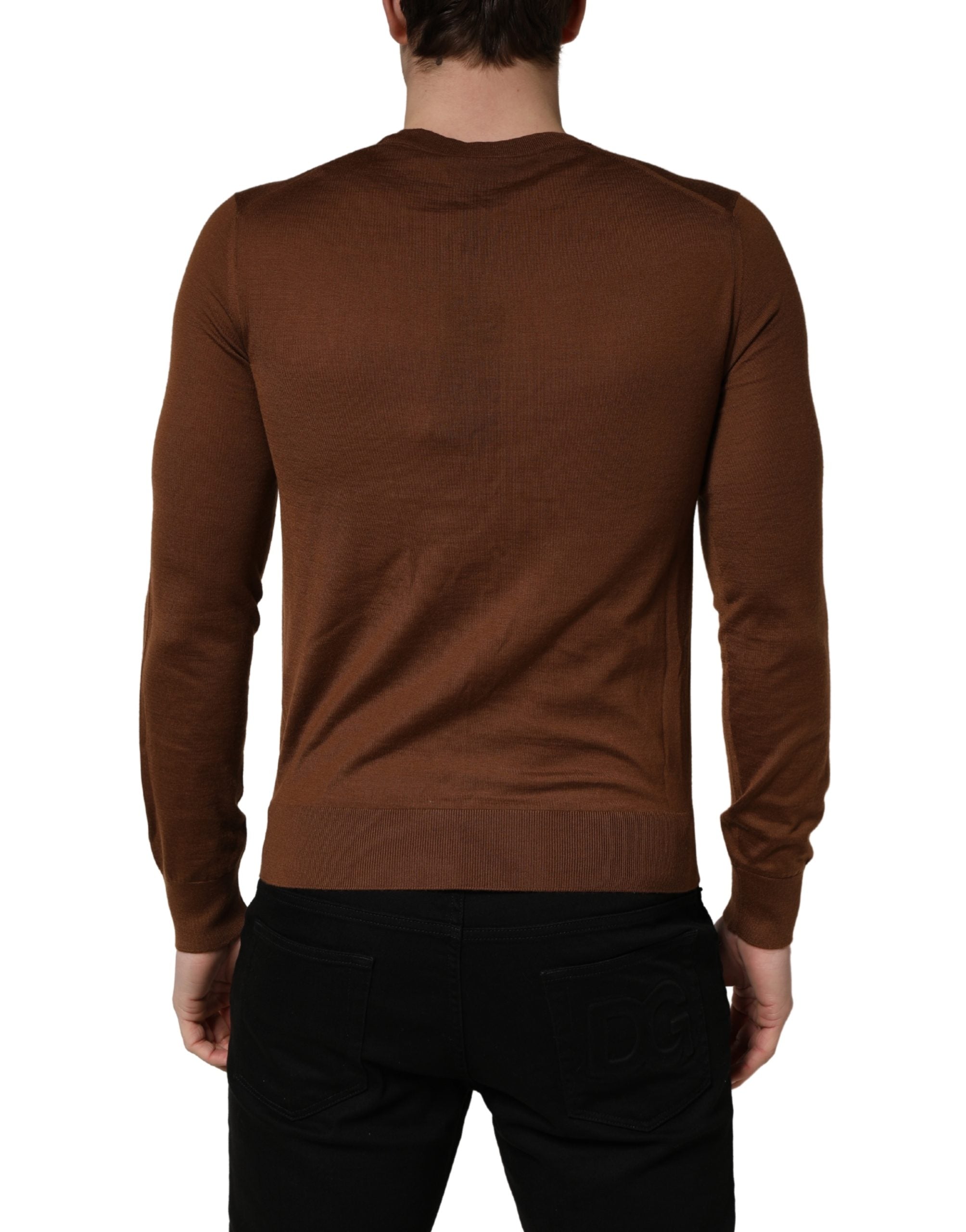 Pull pour homme Dolce & Gabbana en cachemire marron, col rond, pull élégant en laine douce.
