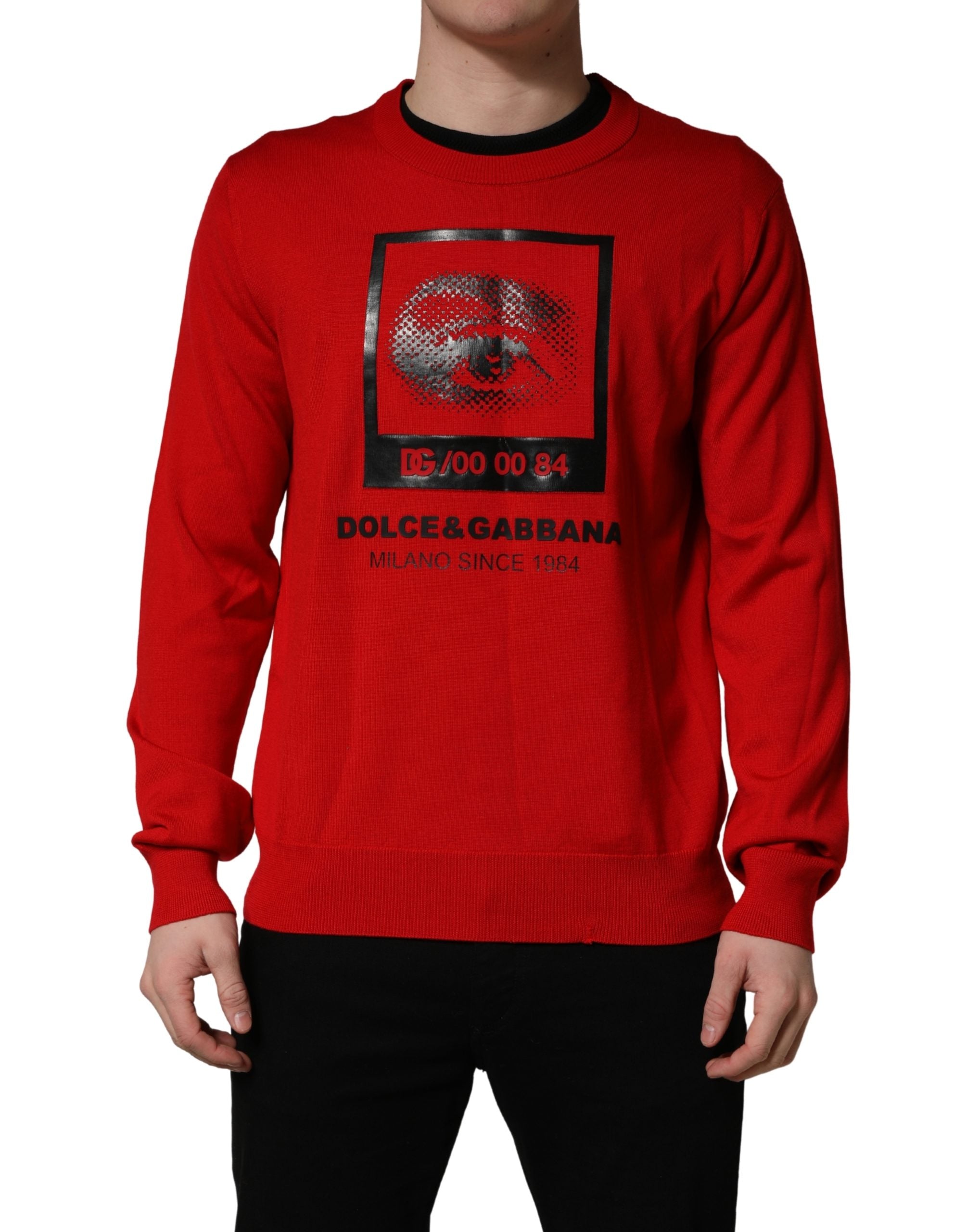 Pull-over Dolce & Gabbana à col rond avec imprimé œil rouge, en maille confortable et tendance.
