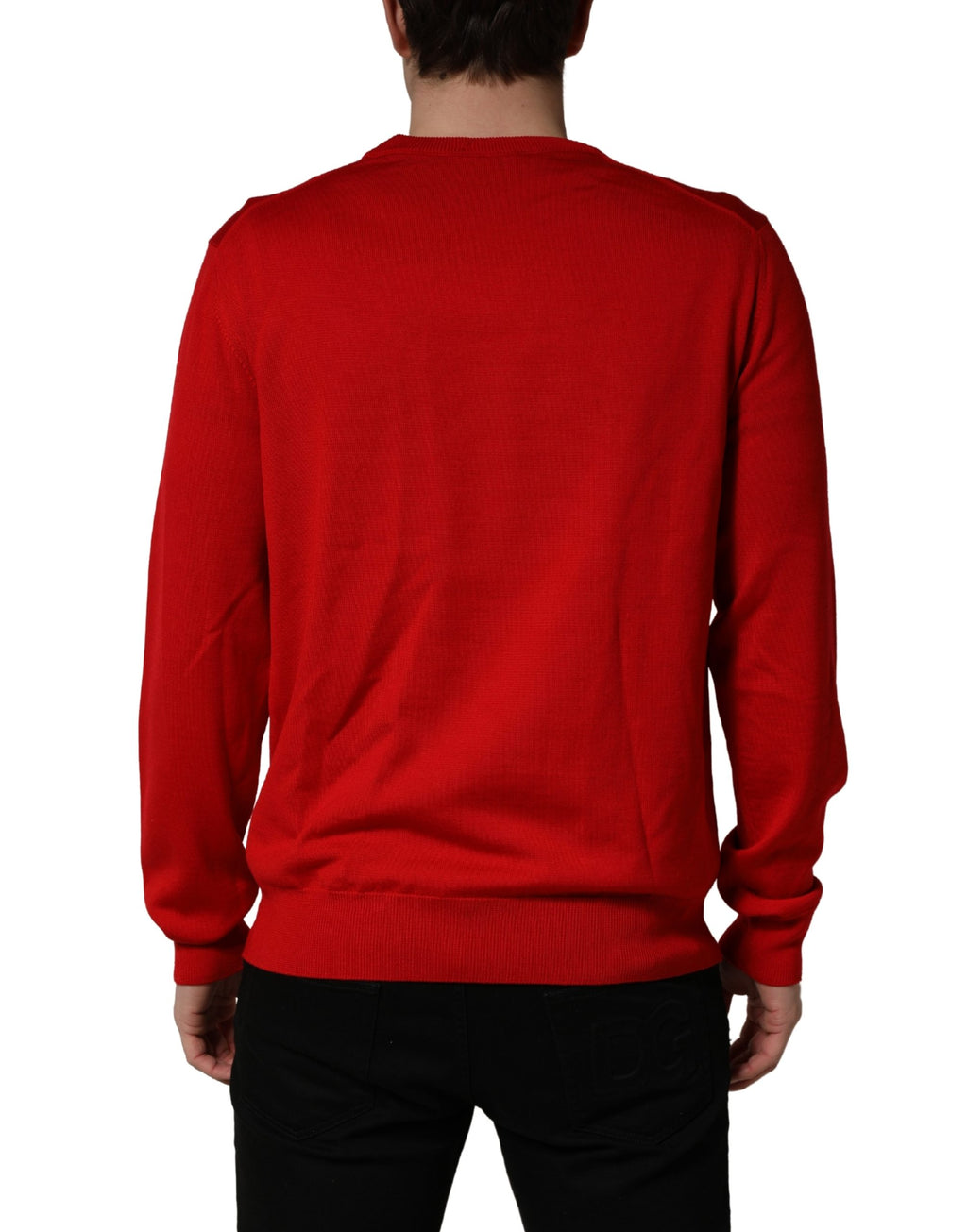 Pull noir Dolce & Gabbana avec imprimé œil rouge, col rond, pull à manches longues et style décontracté visible sur l'image.
