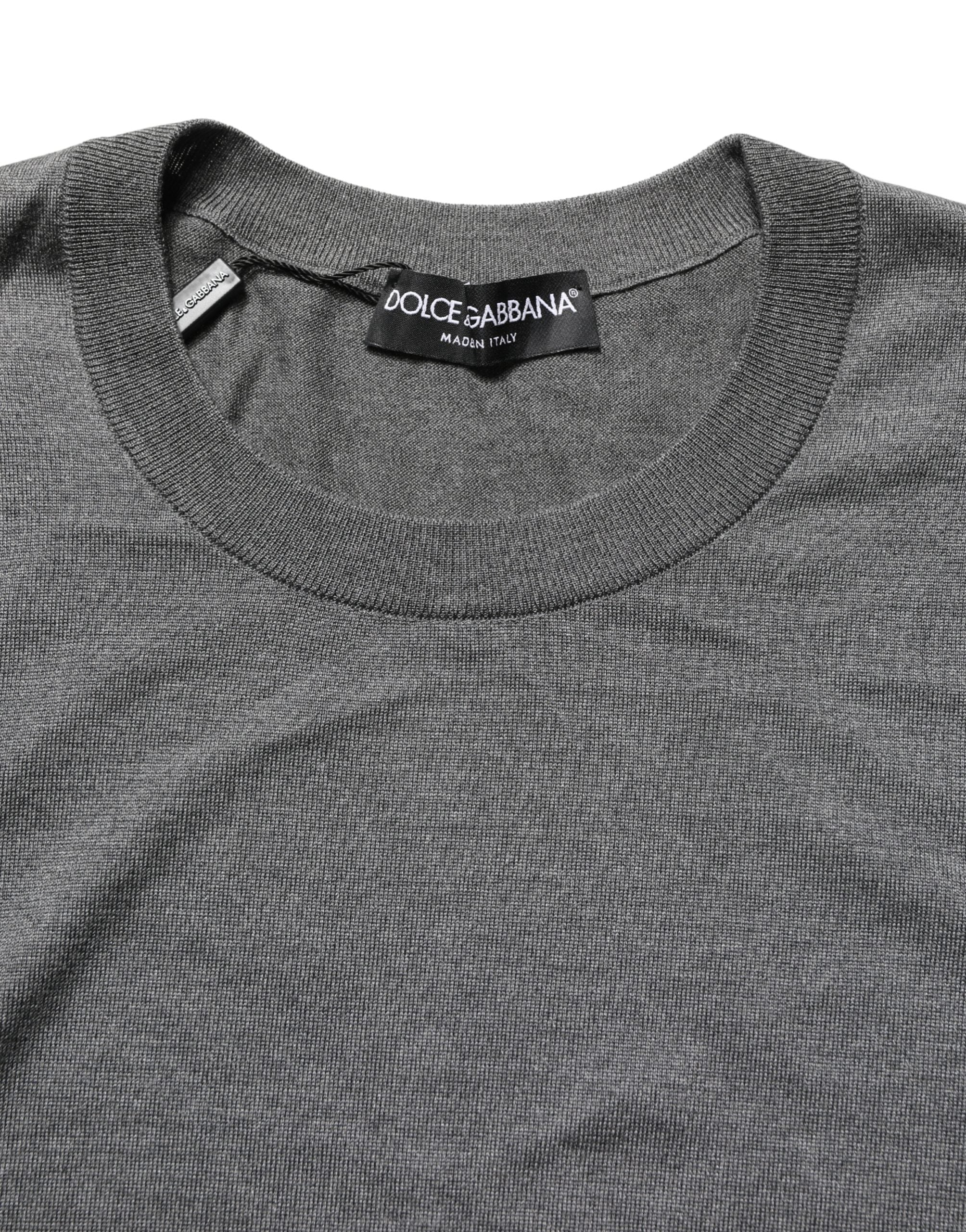 Pull noir à manches longues et col rond Dolce & Gabbana, pull-over gris en laine douce, style élégant et confortable.