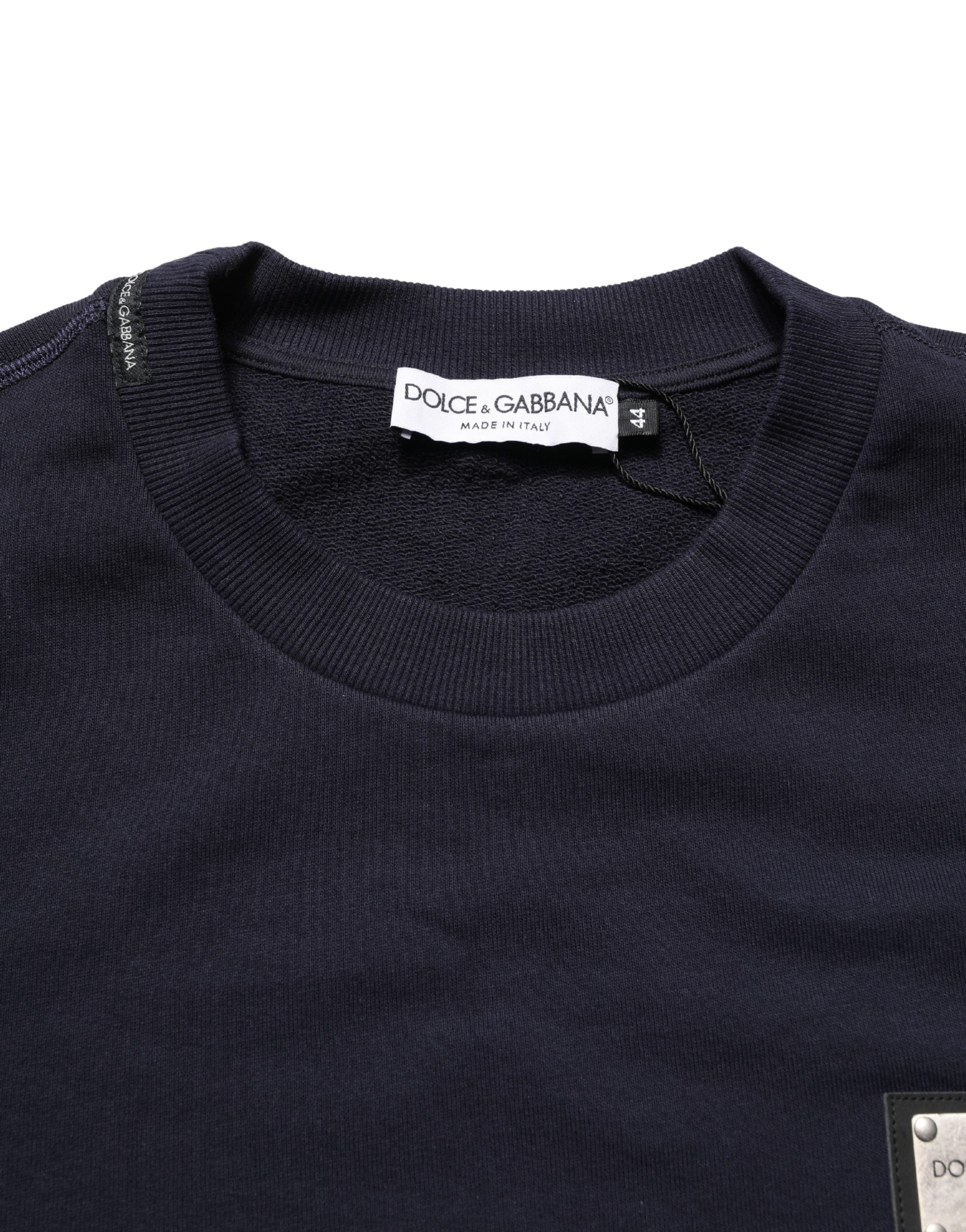Sweatshirt en jersey noir Dolce & Gabbana avec plaque logo en coton, style décontracté et élégant.